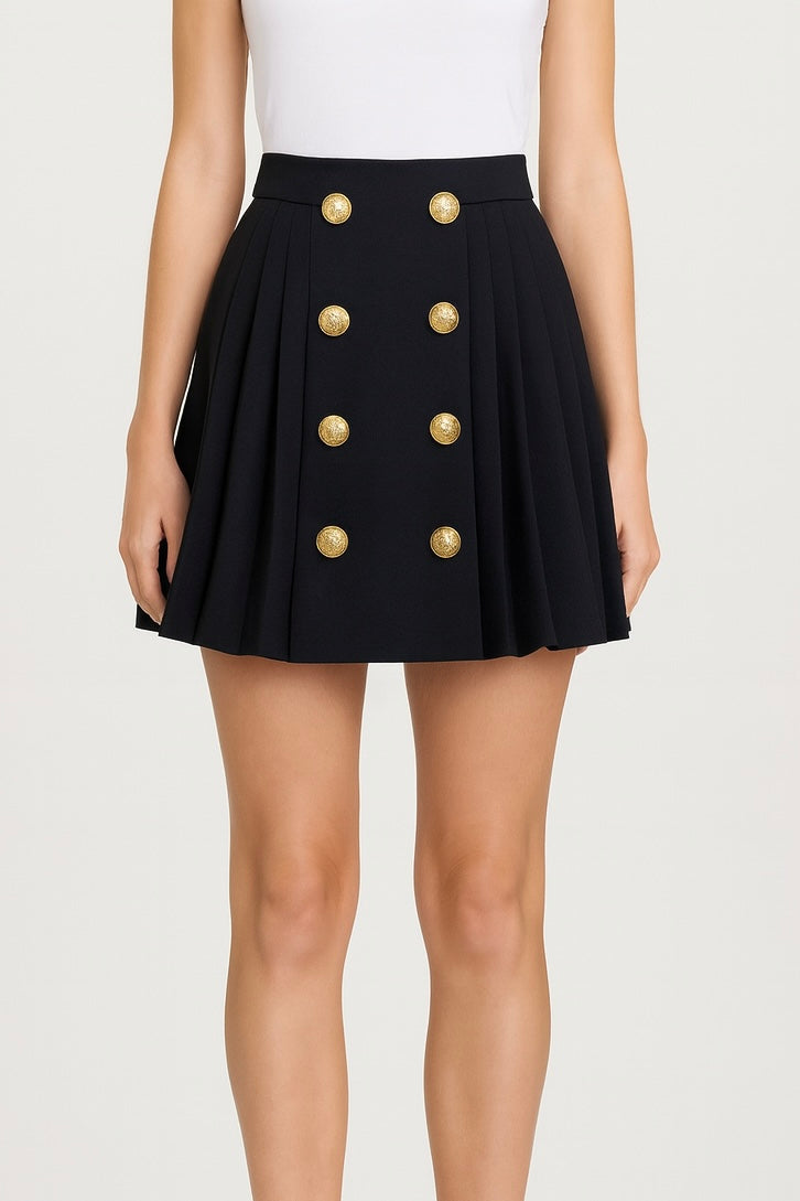 Gold Button Pleated Skirt
