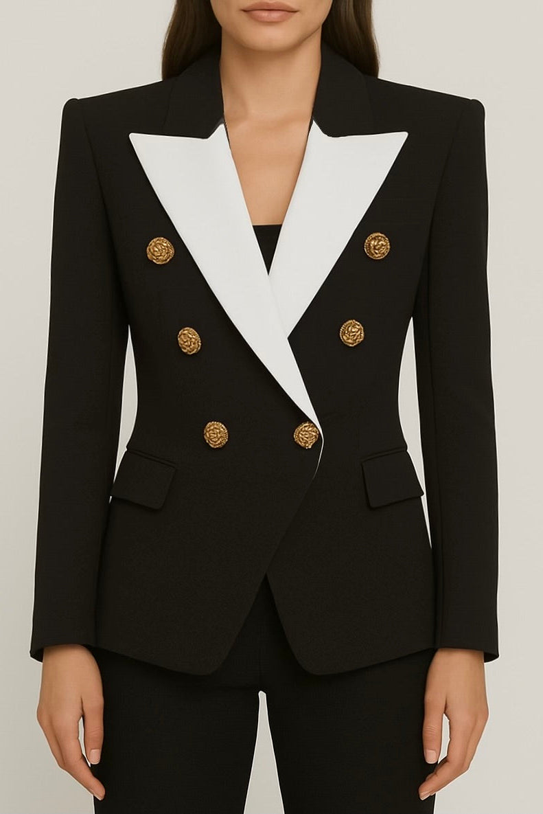 Gold Button White Lapel Blazer