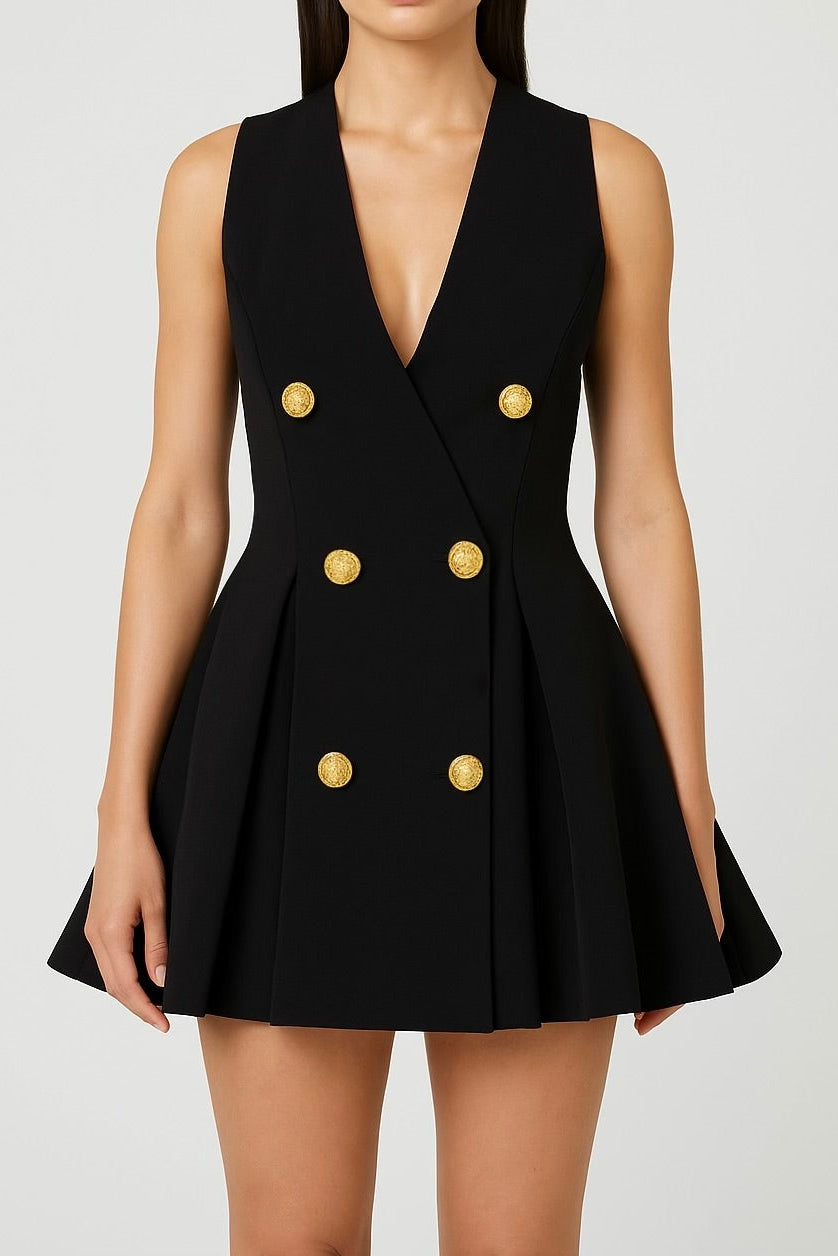 Gold Button Flare Dress