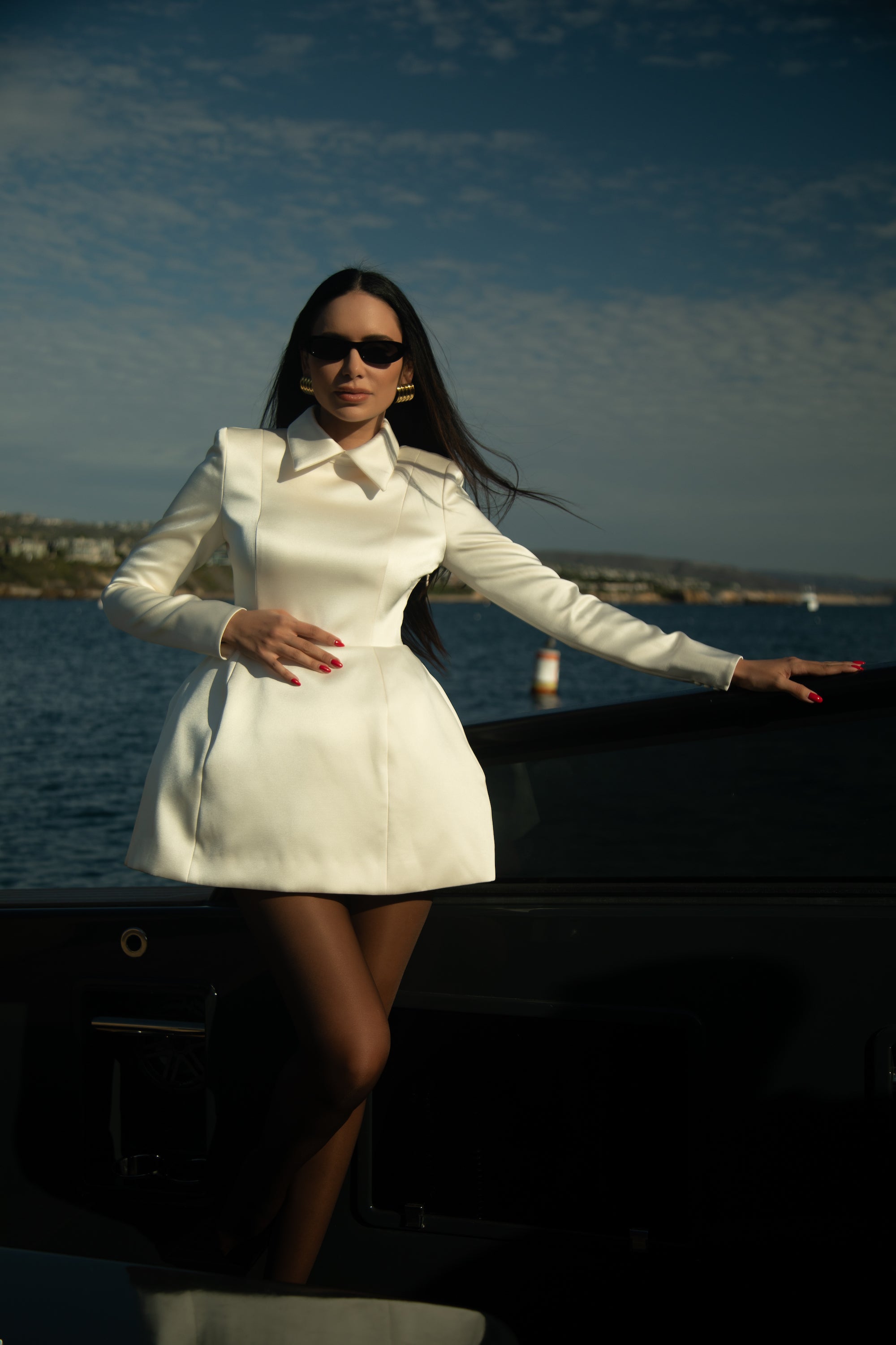 Structured Satin Mini Dress - Ivory