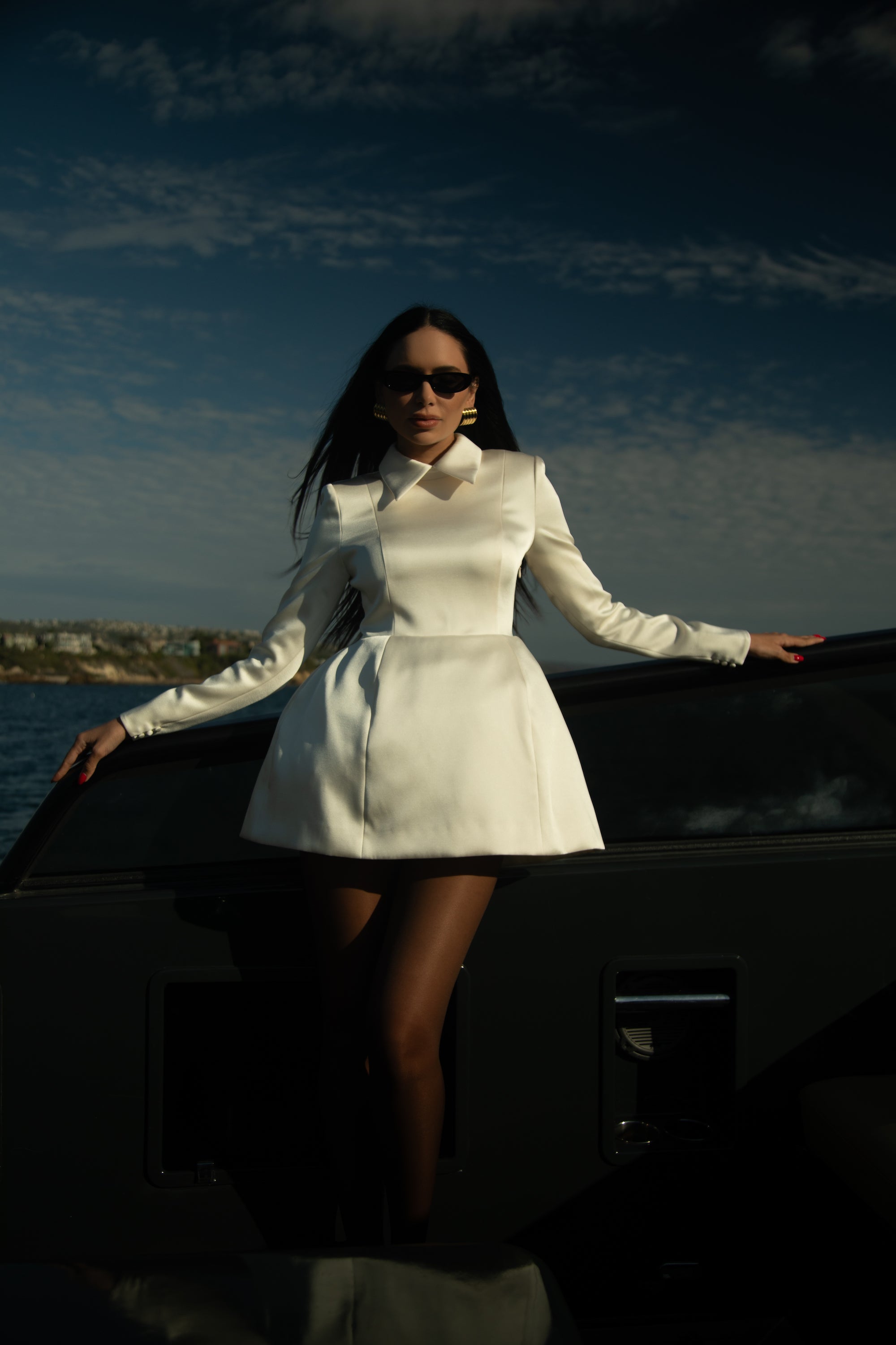 Structured Satin Mini Dress - Ivory