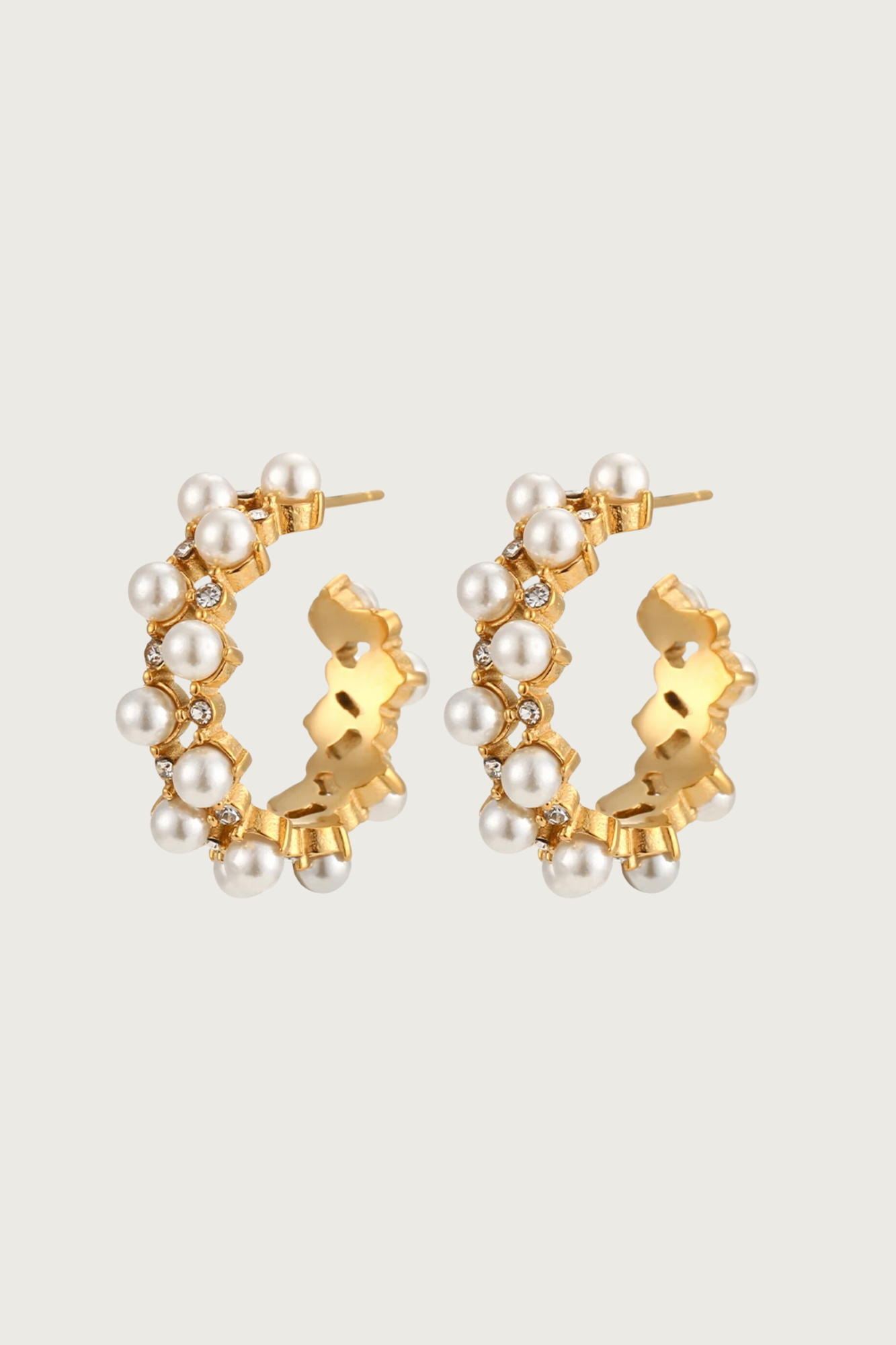 18K Gold Plated Pearl Hoop Earrings
