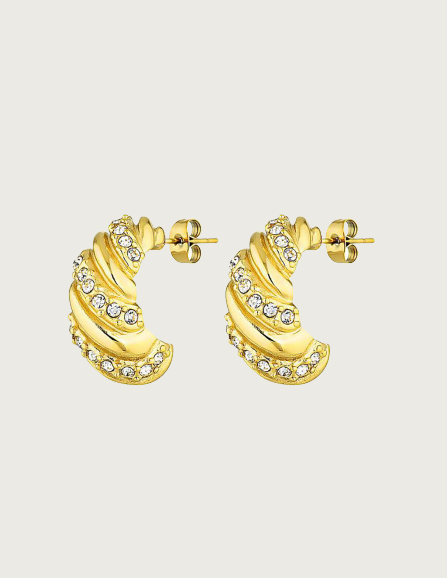 18k Gold Plated Croissant + Stone Earrings