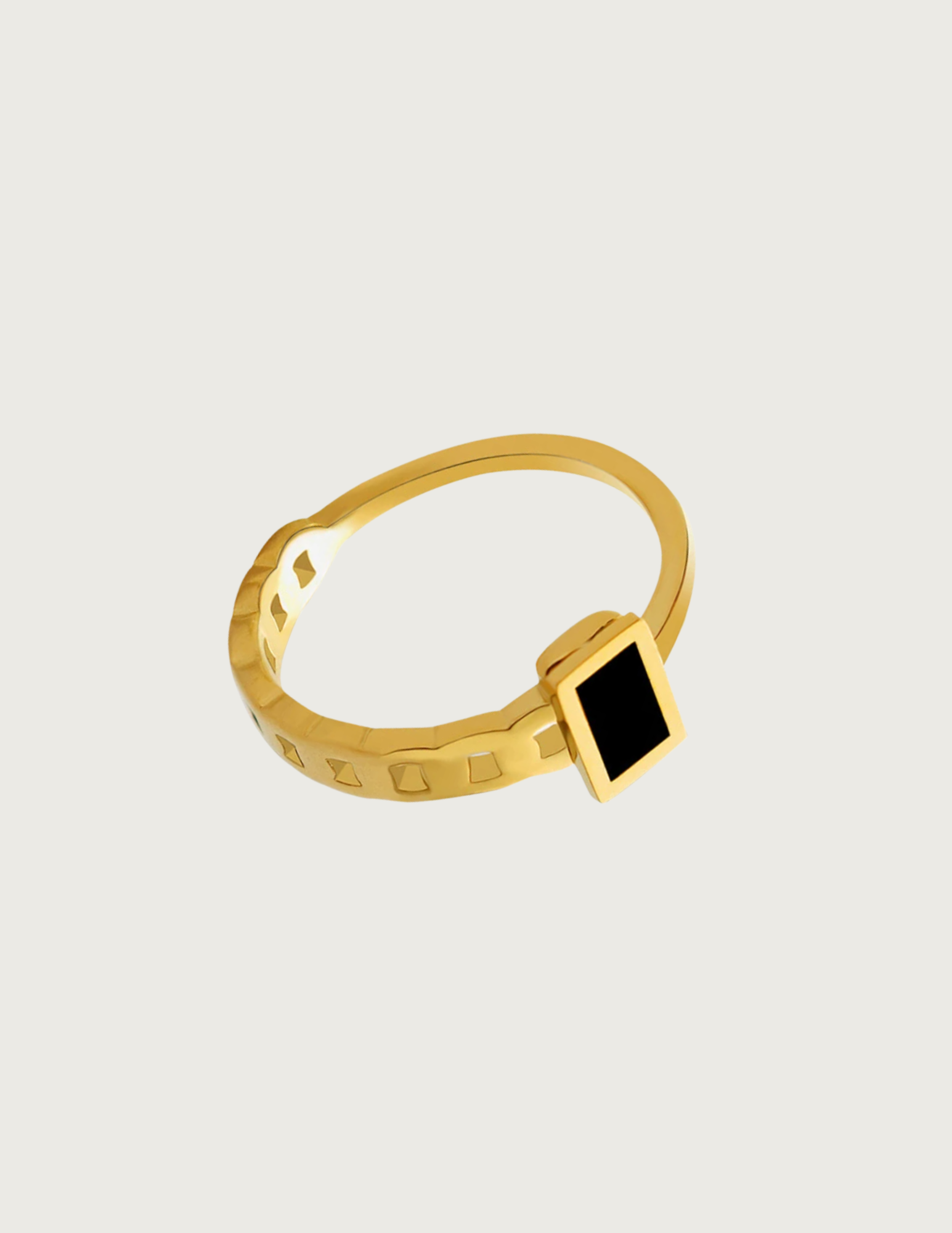 18k Gold Plated Black Stone Ring