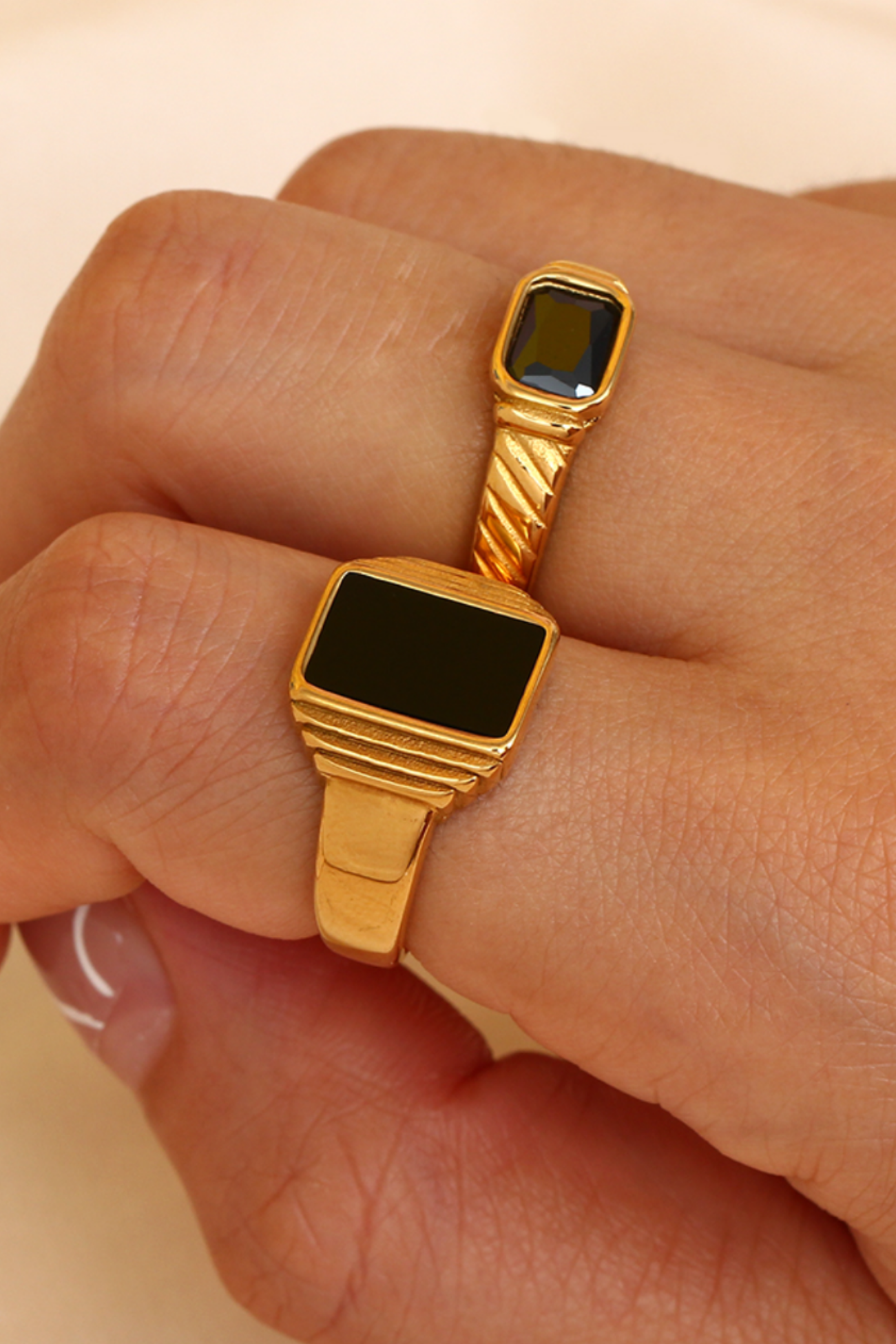 18k Gold Plated Black Chunky Ring