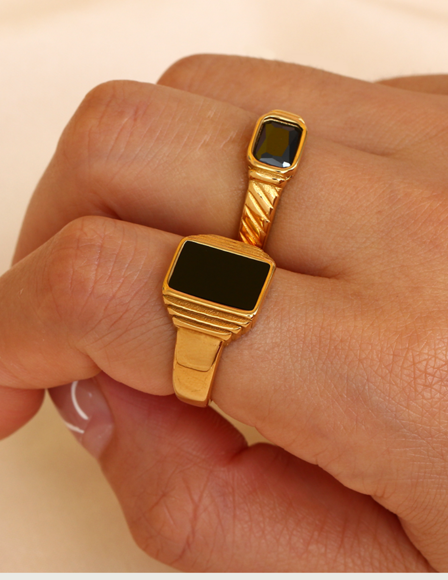 18k Gold Plated Black Chunky Ring