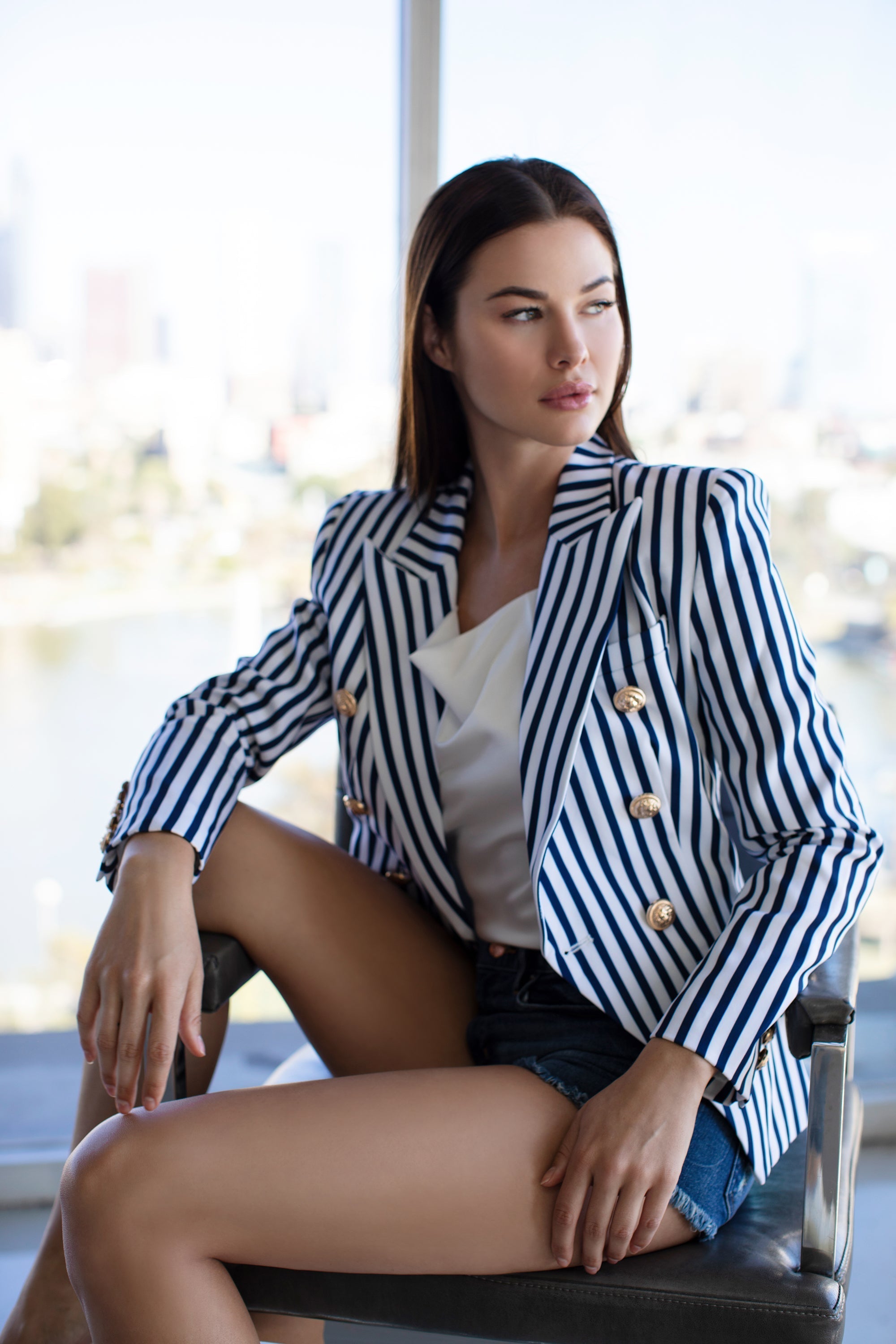 Striped Button Blazer