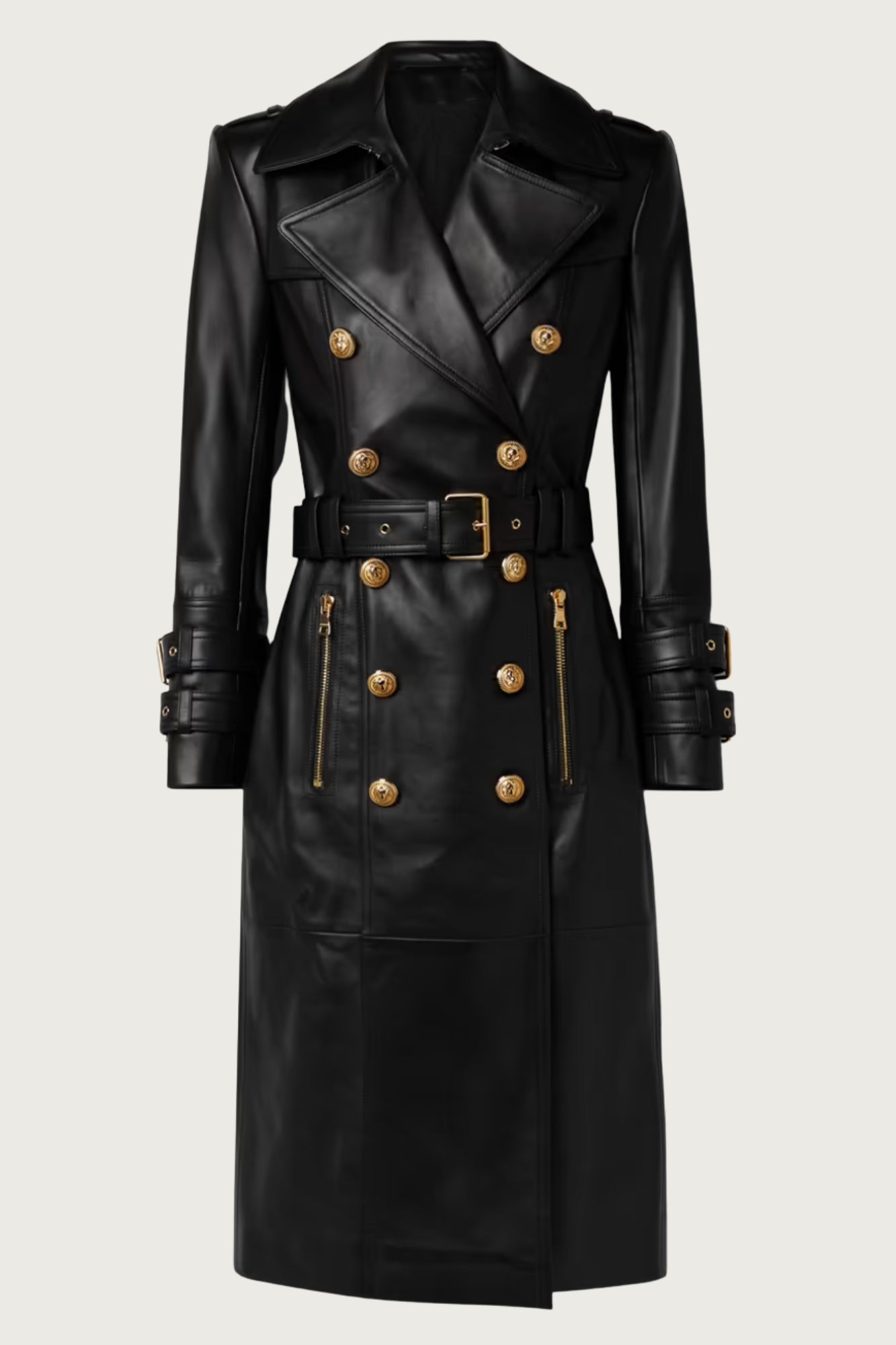 Leather Gold Button Trench