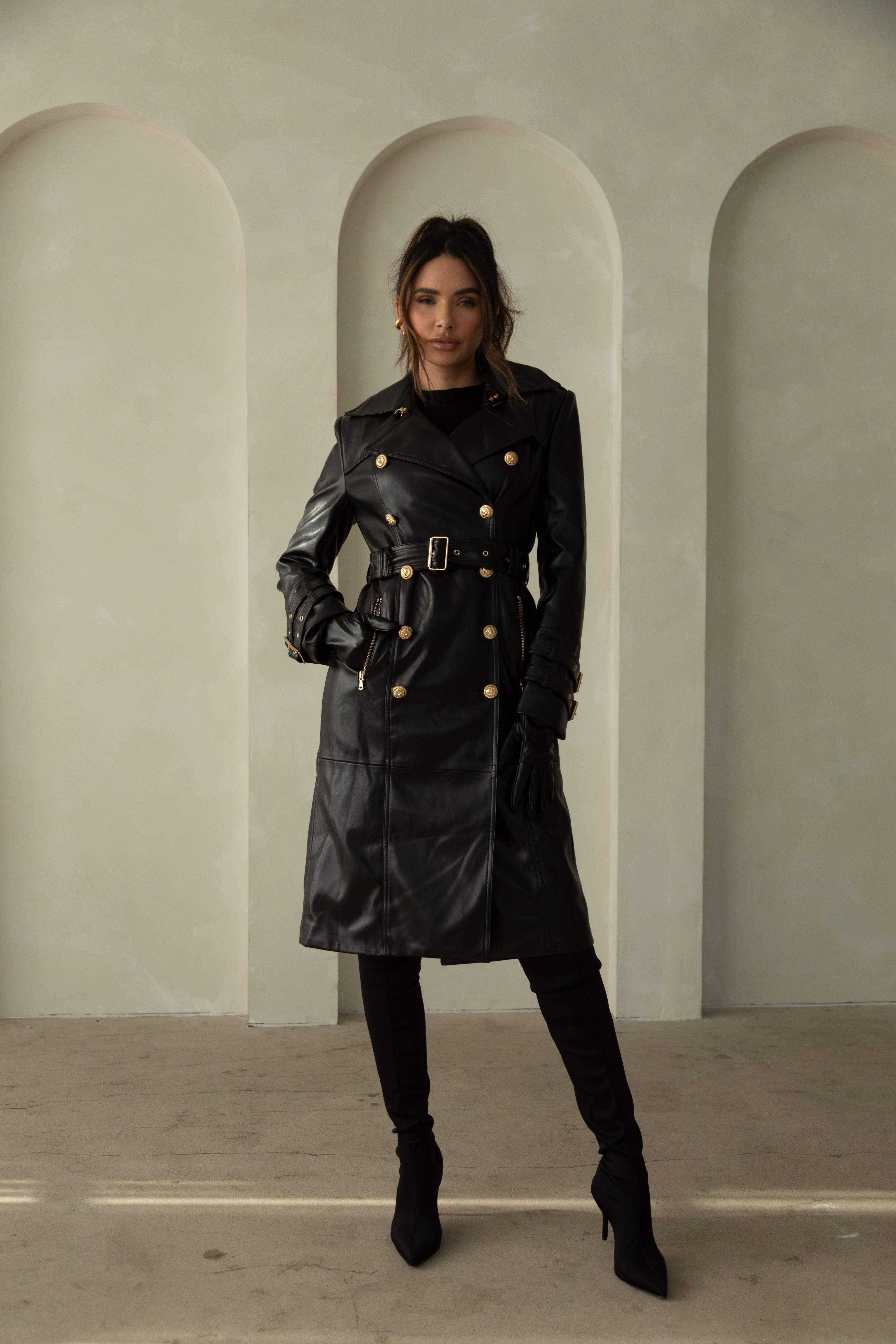 Leather Gold Button Trench