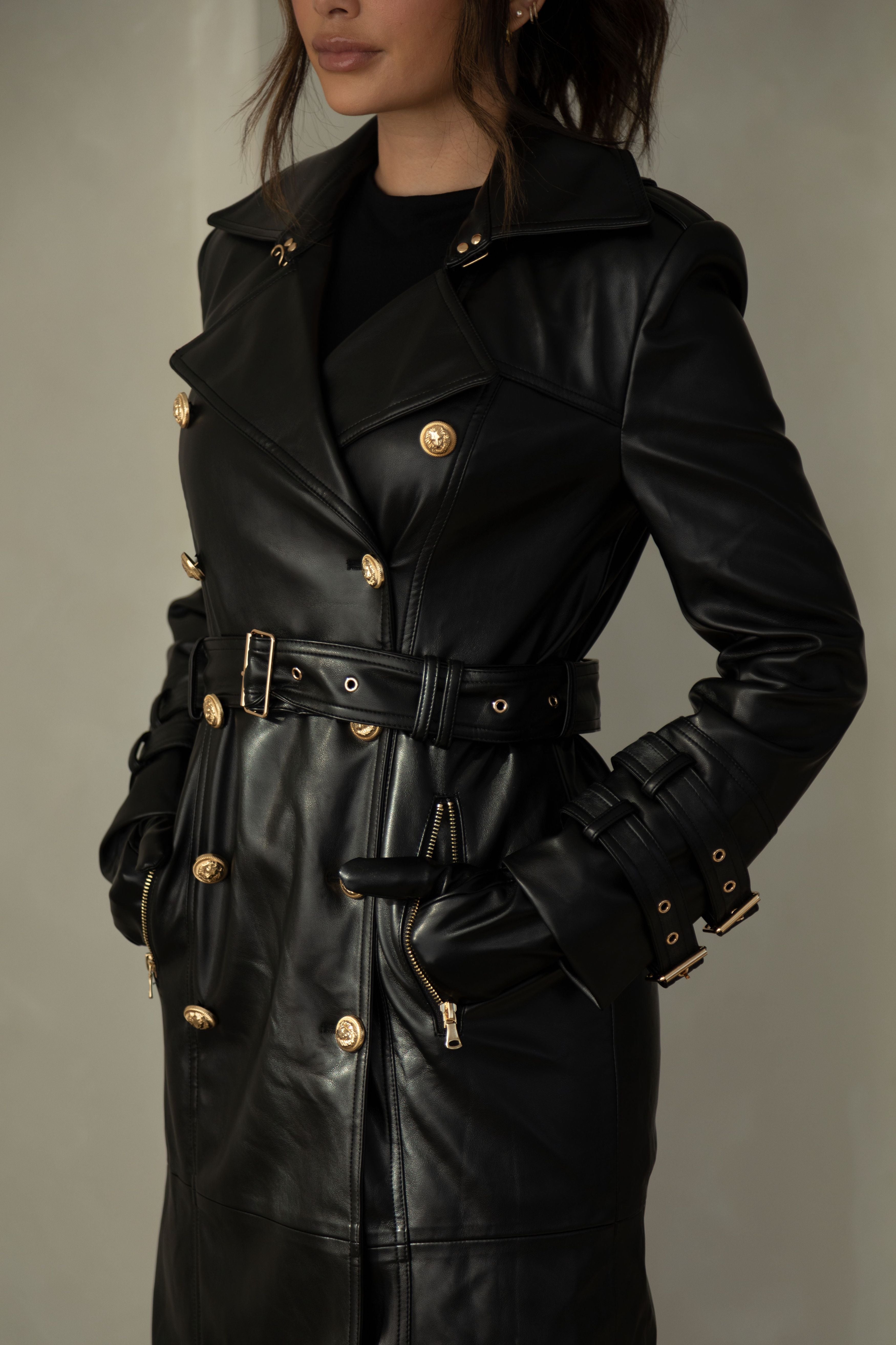 Leather Gold Button Trench