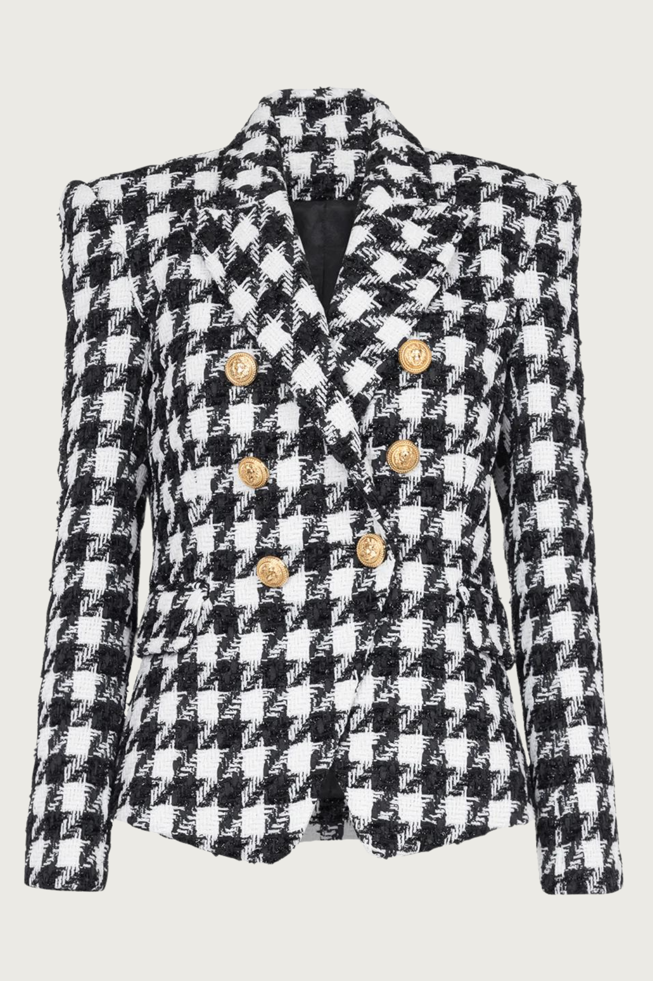 Houndstooth Tweed Gold Button Blazer