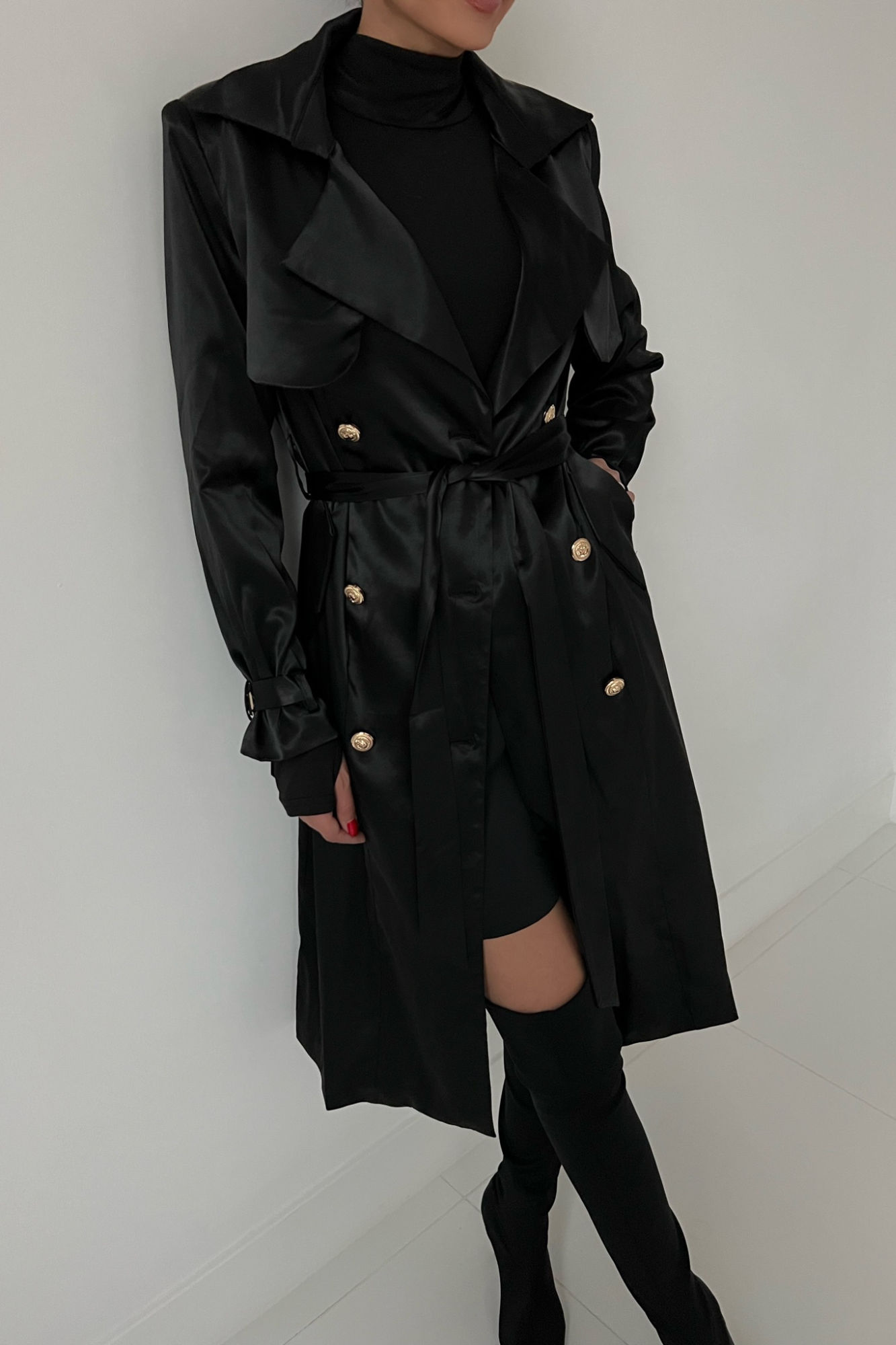 Satin Button Trench