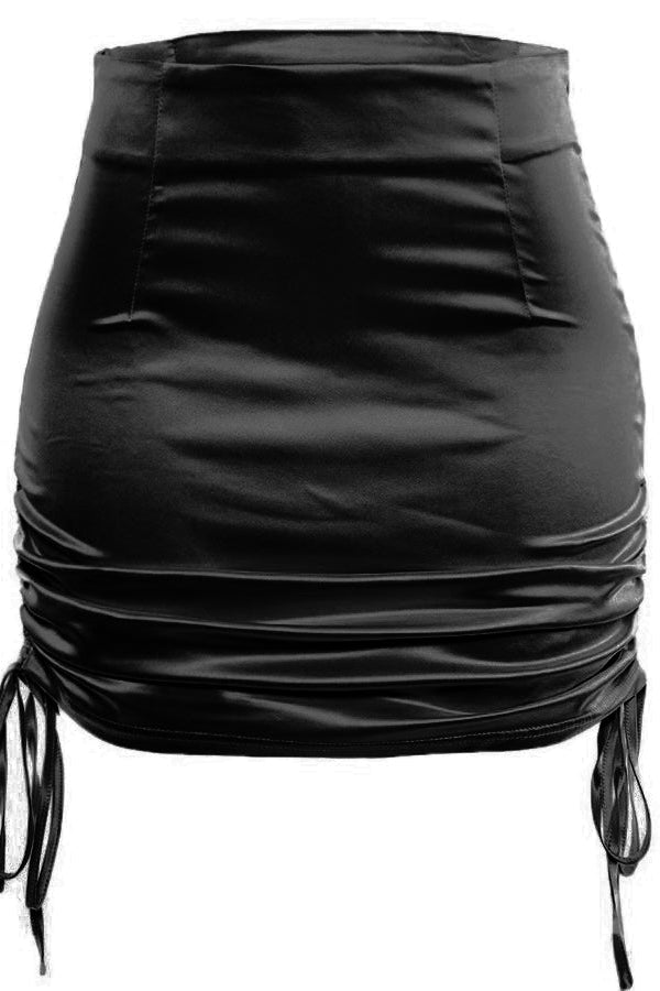 Drawstring Satin Mini Skirt
