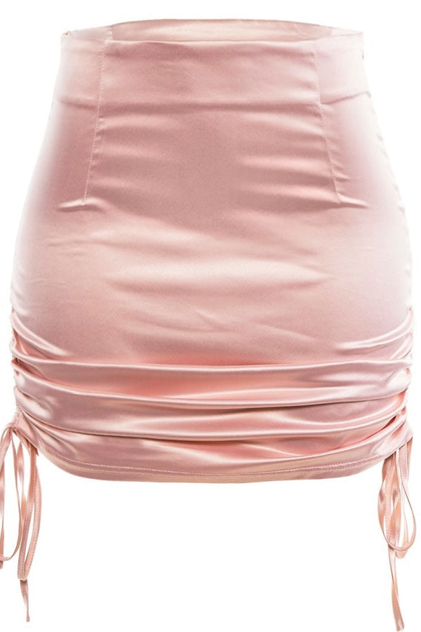 Drawstring Satin Mini Skirt