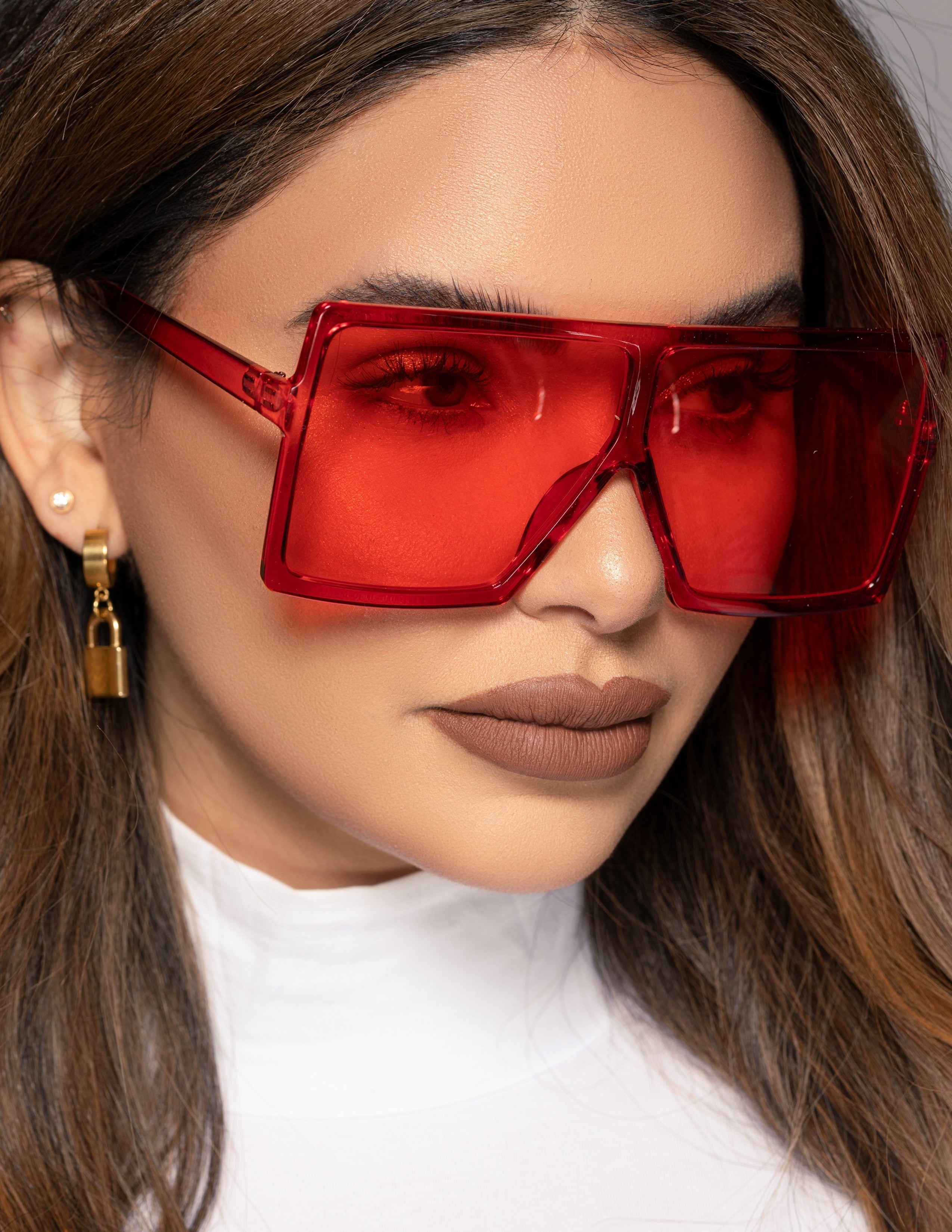 Oversized Flat Square Sunglasses - Red