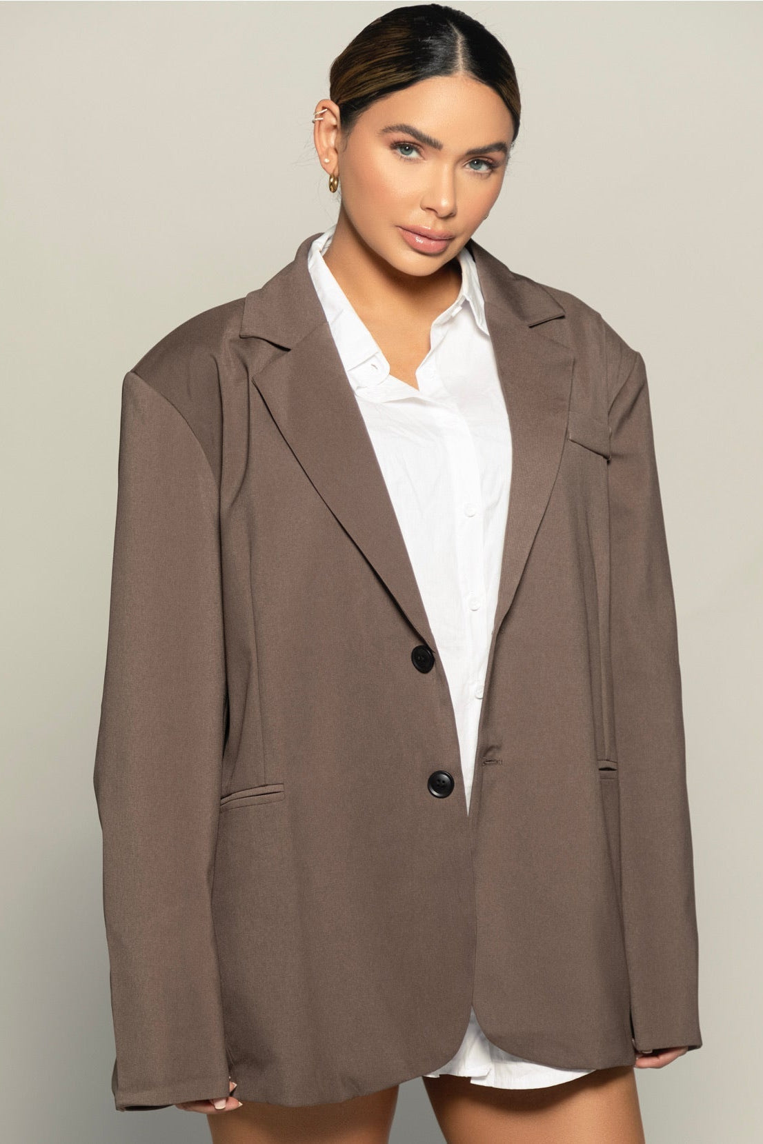 Oversized Masculine Blazer - Brown