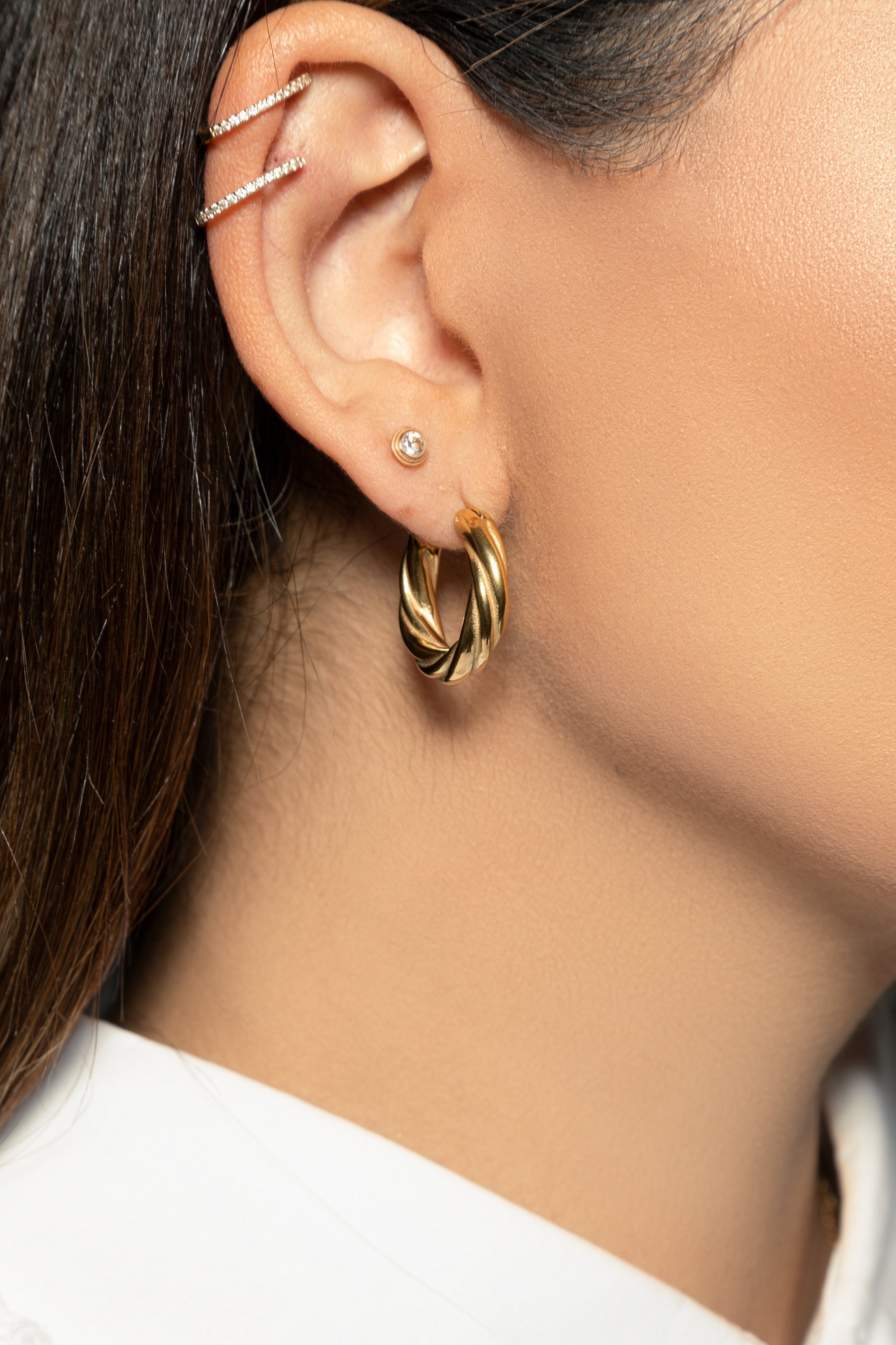 18k Gold Plated Twist Hoop Earrings