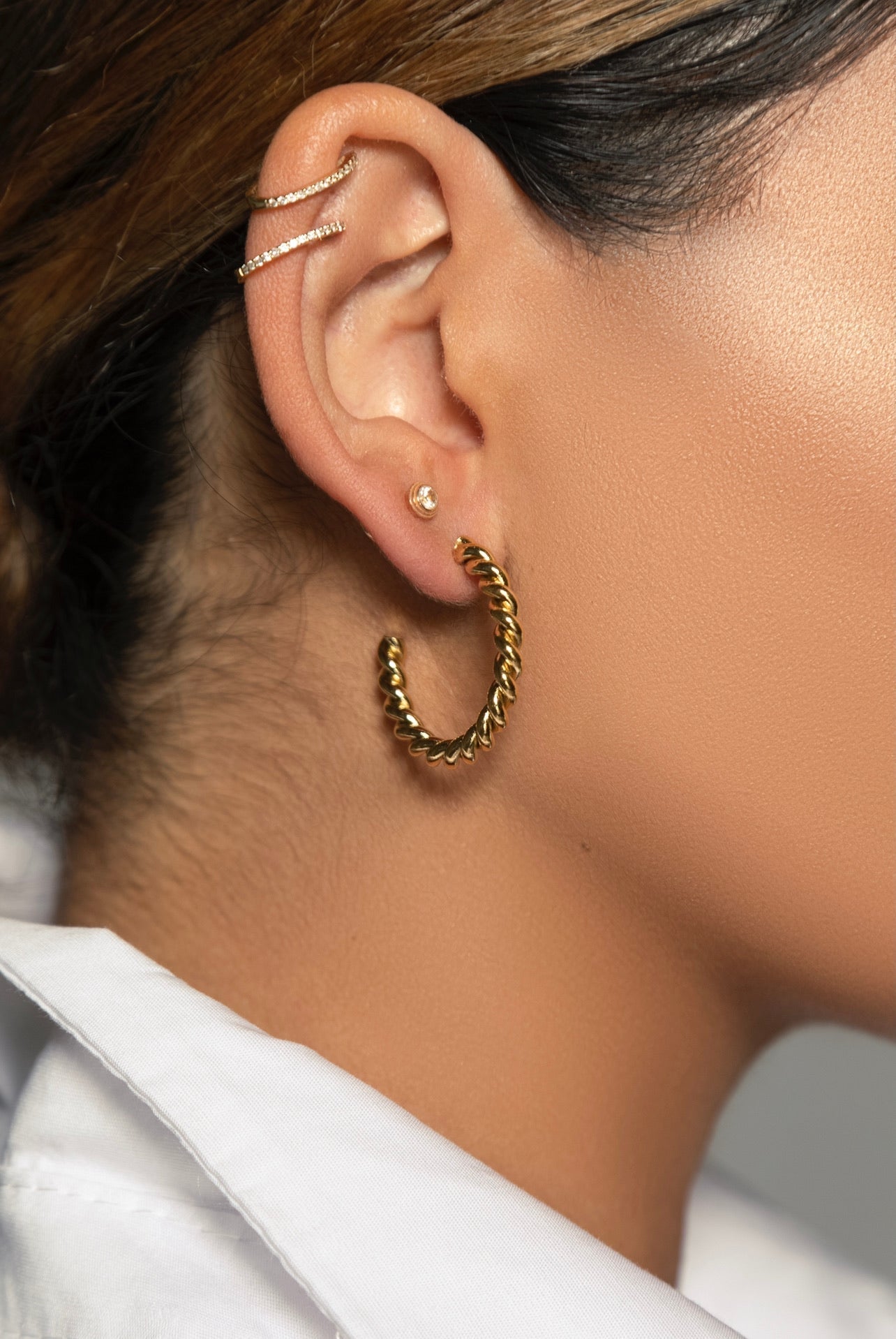 18k Gold Plated French Twist Hoop Earrings