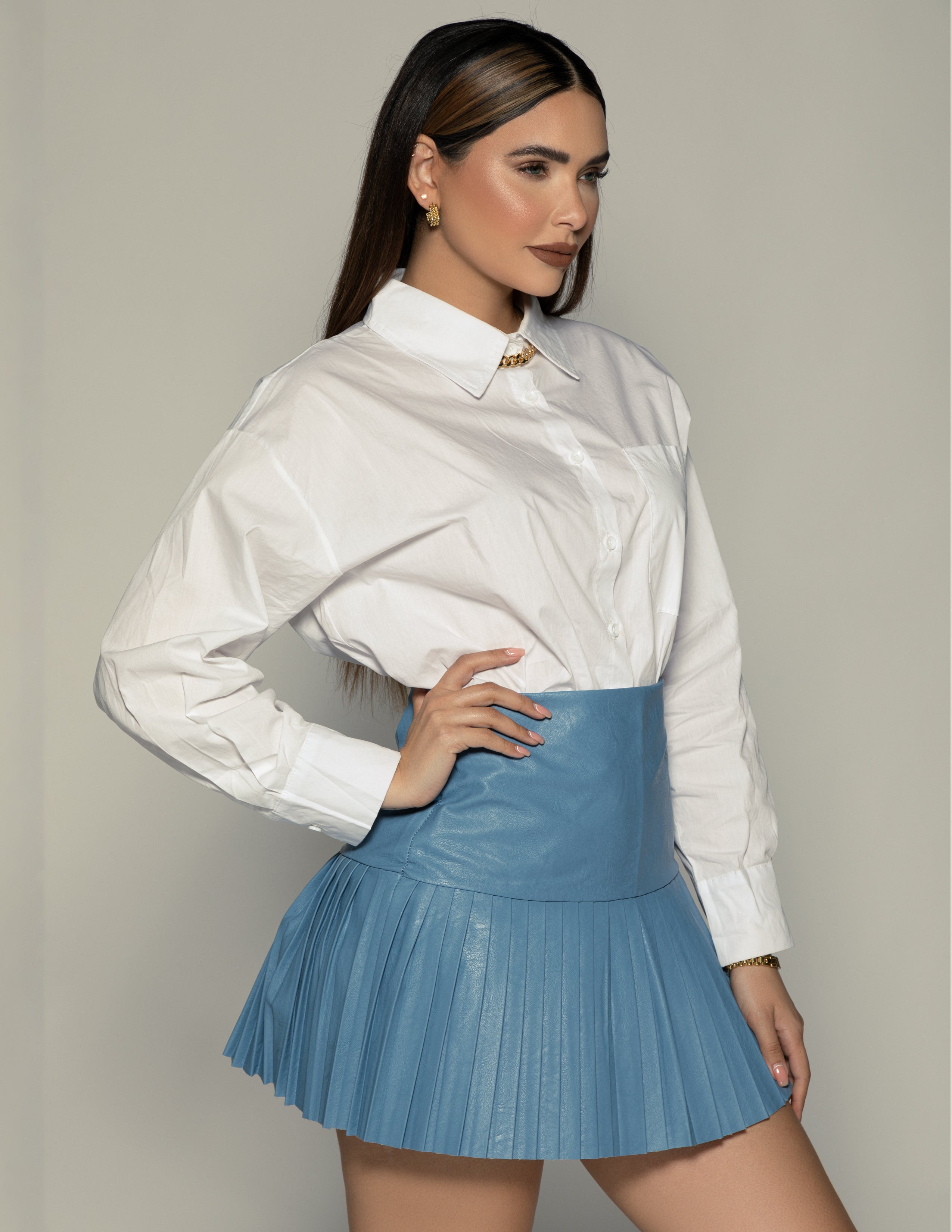 Pleated Leather Tennis Skirt