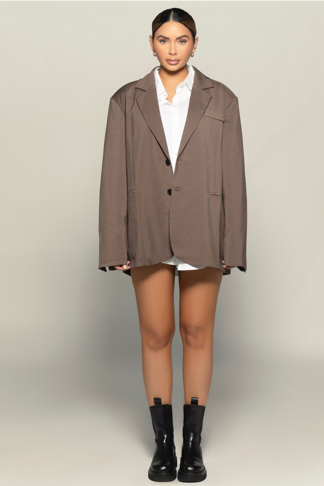 Oversized Masculine Blazer - Brown