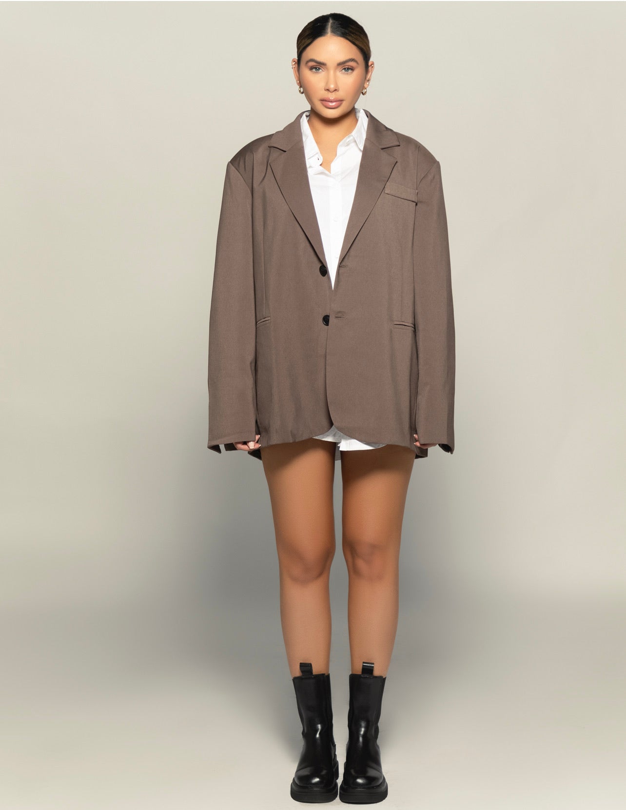 Oversized Masculine Blazer - Brown