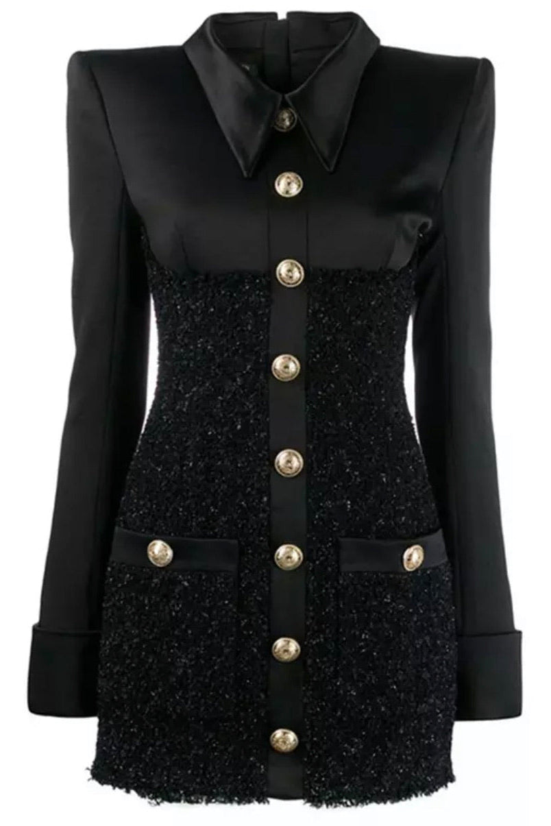 Satin + Tweed Mini Dress