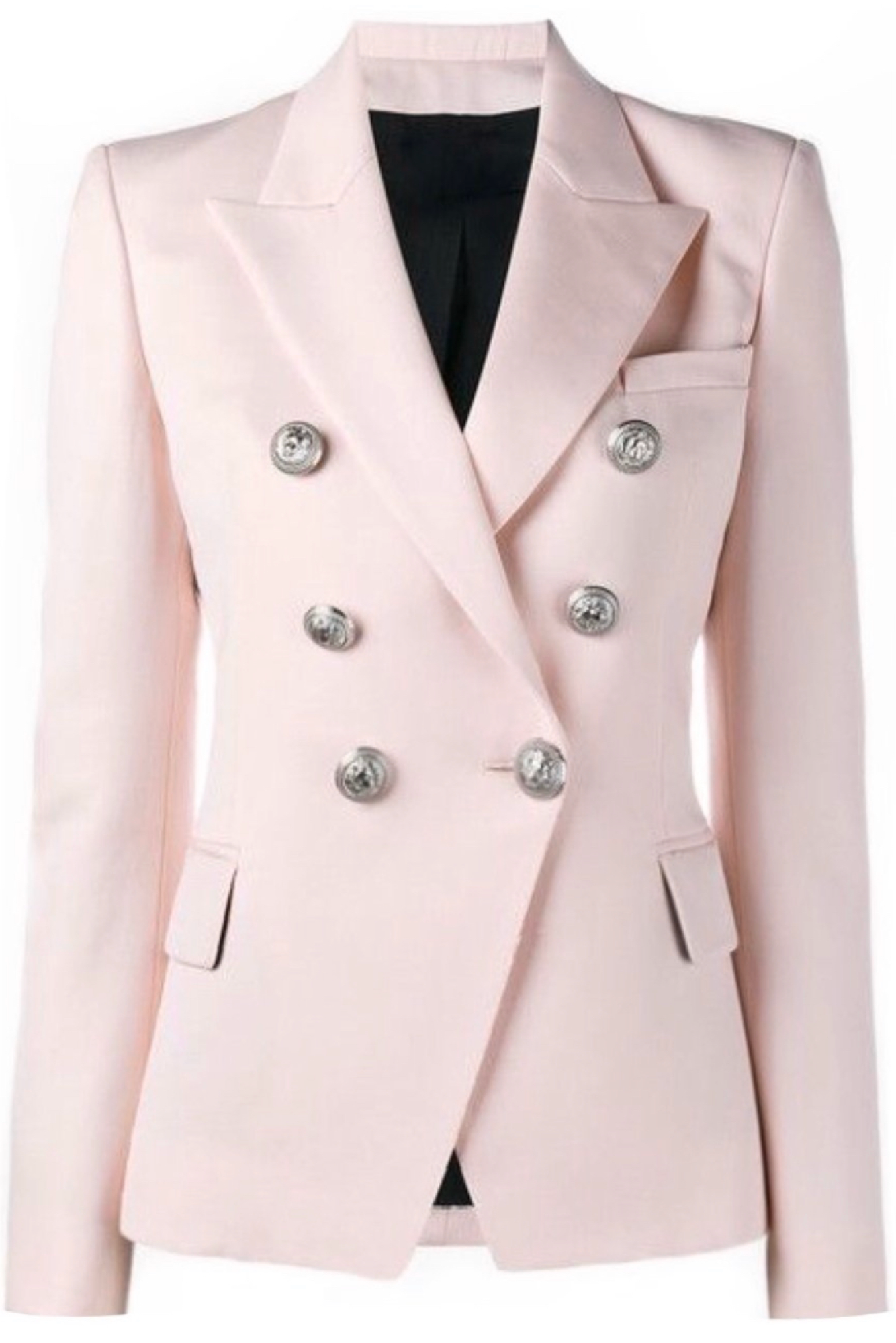 Silver Button Blazer - Blush