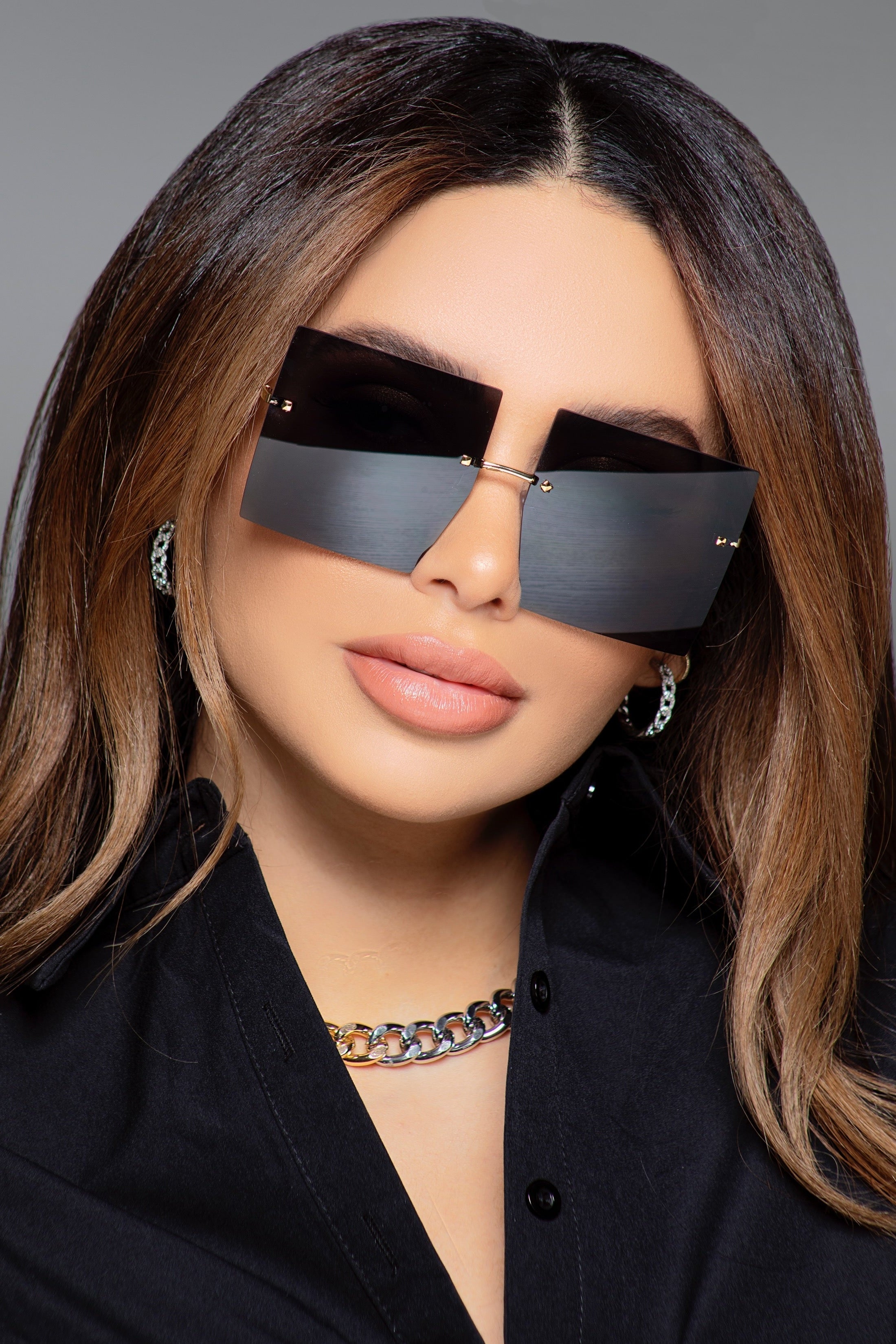 Rimless Square Glasses - Black