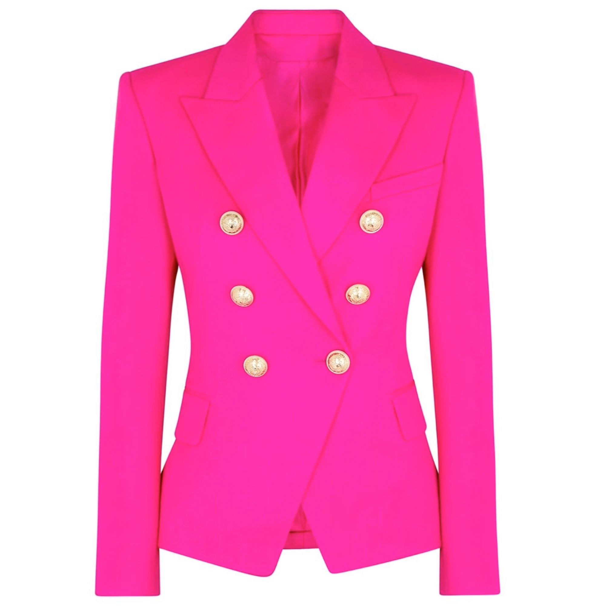 Limited Electric Pink Gold Button Blazer