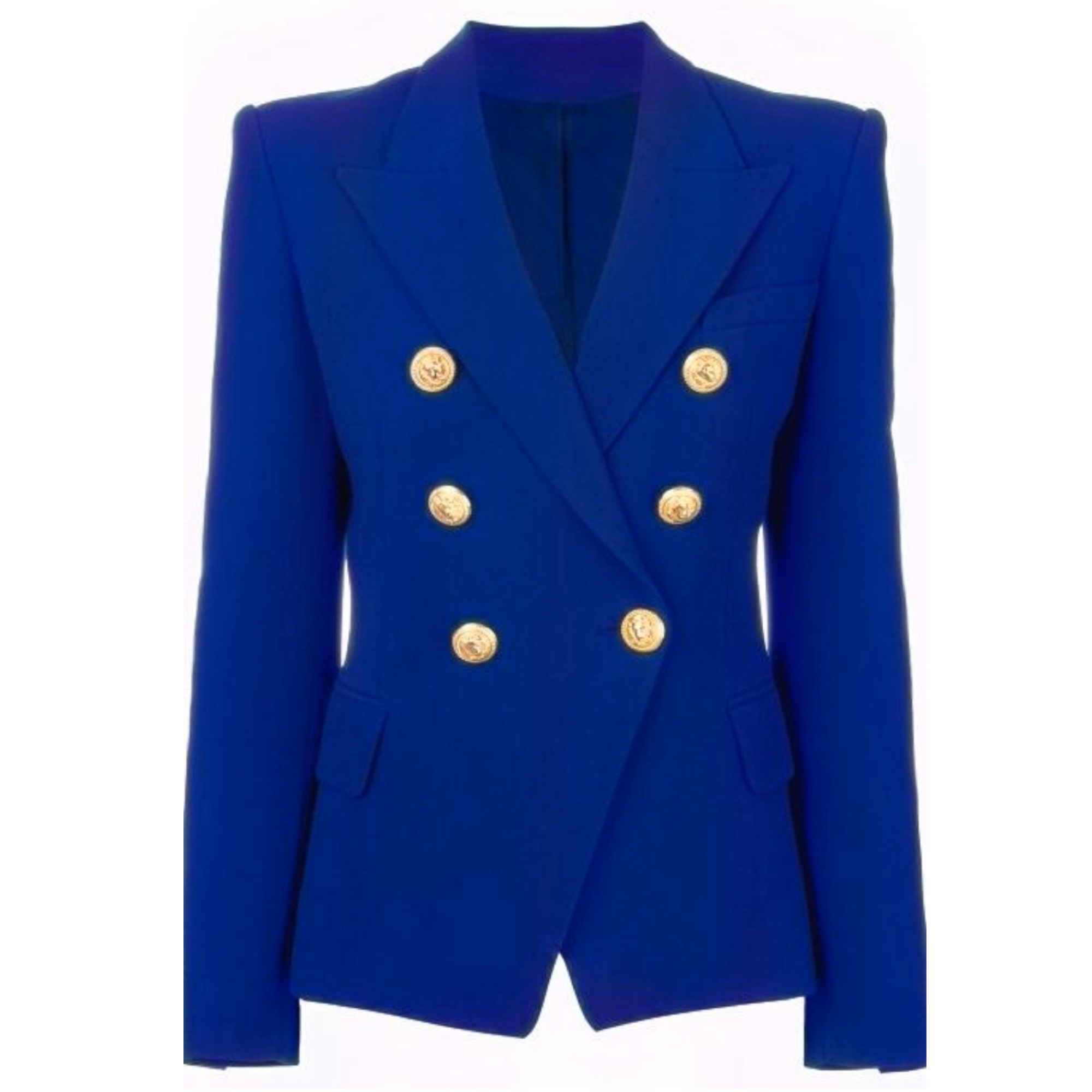Gold Button Blazer - Royal Blue