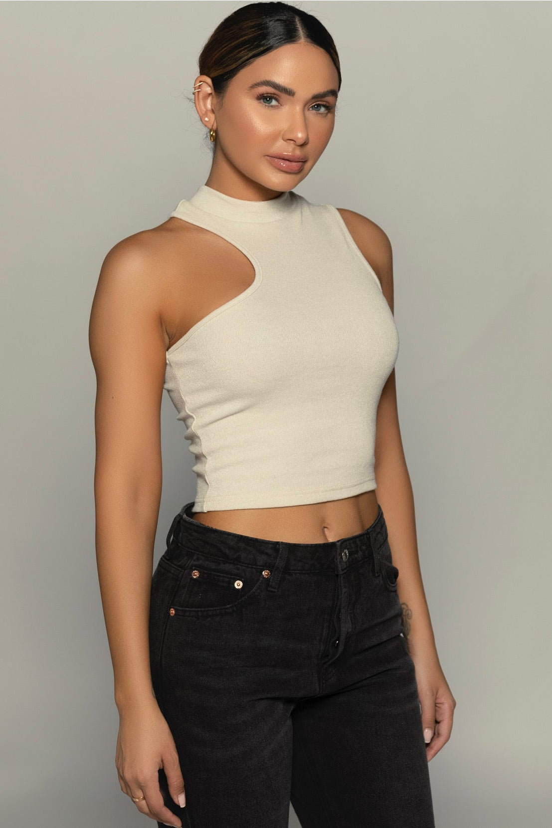 Turtleneck Cutout Crop Top