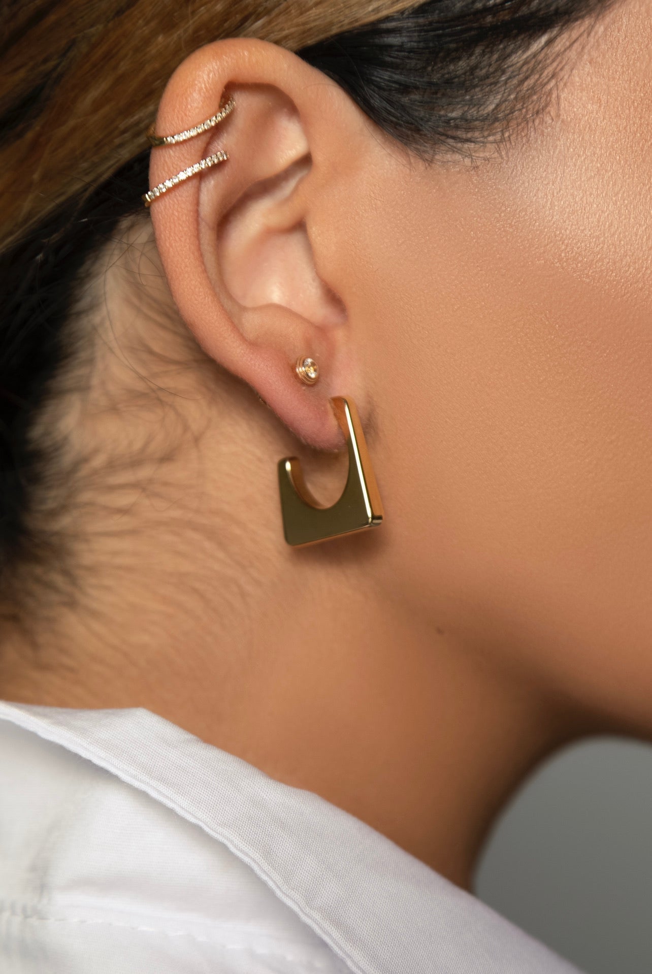 18k Gold Plated Hollow Square Hoop Earrings