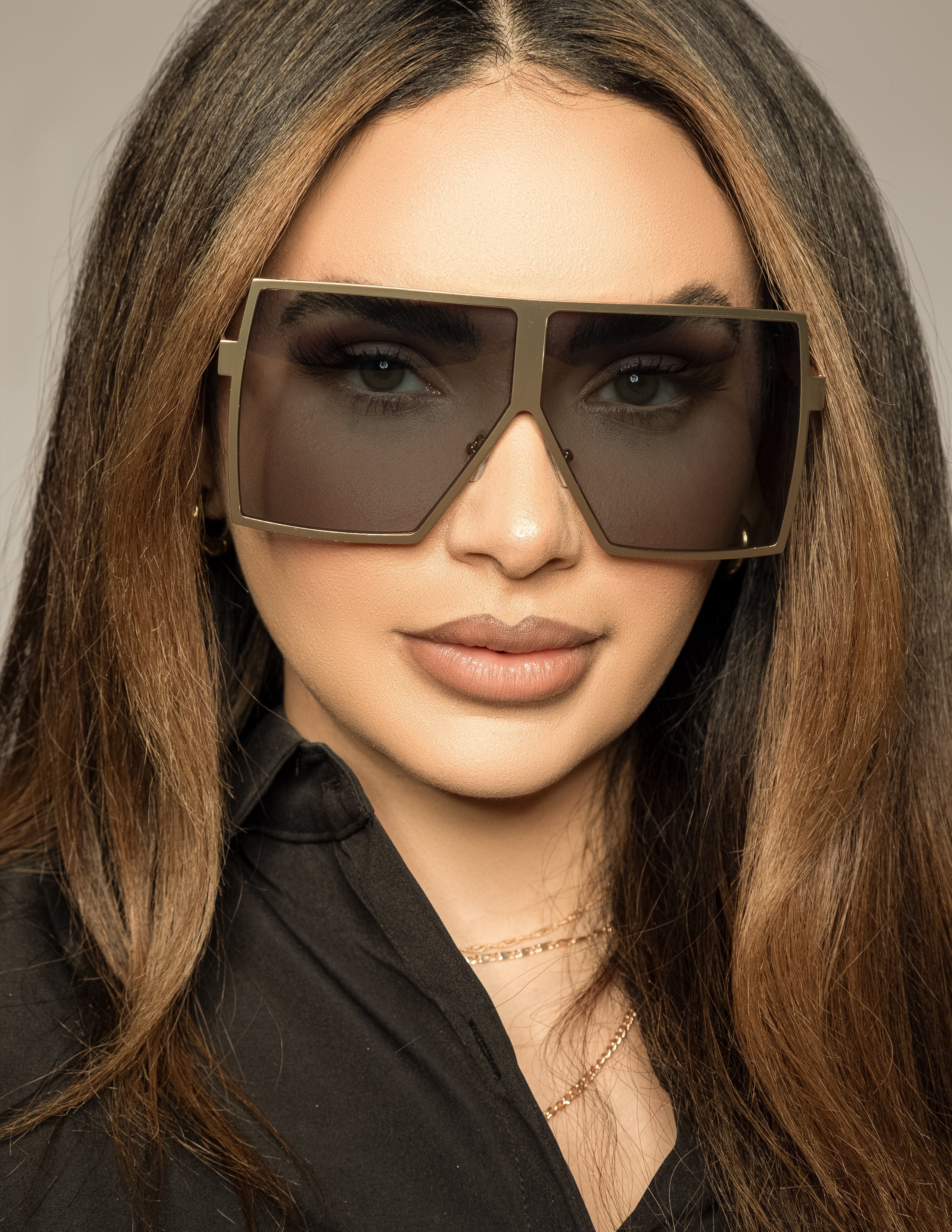 Oversized Flat Square Sunglasses - Mirrored Gold