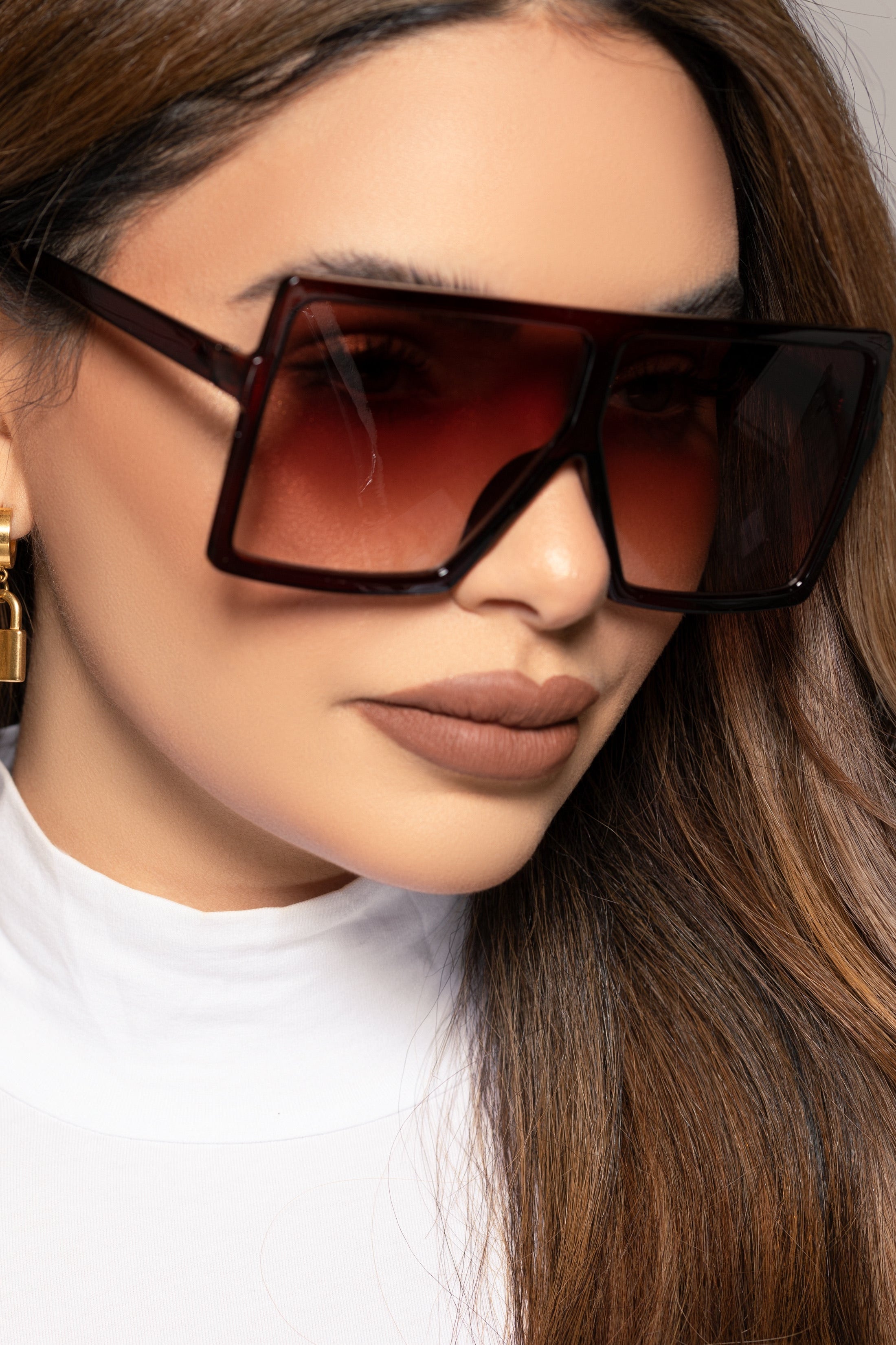 Oversized Flat Square Sunglasses - Brown