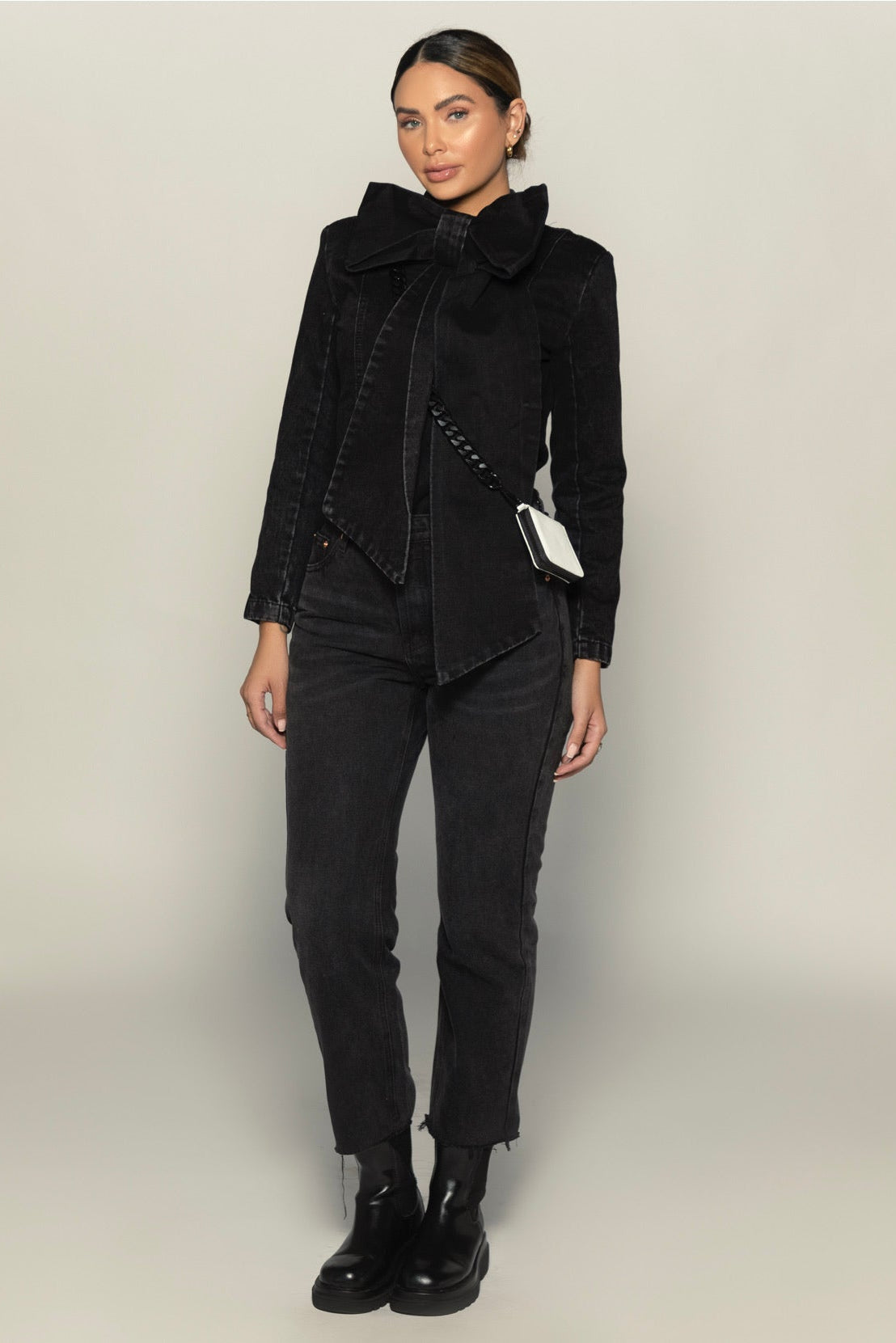 Black Denim Bow Blouse
