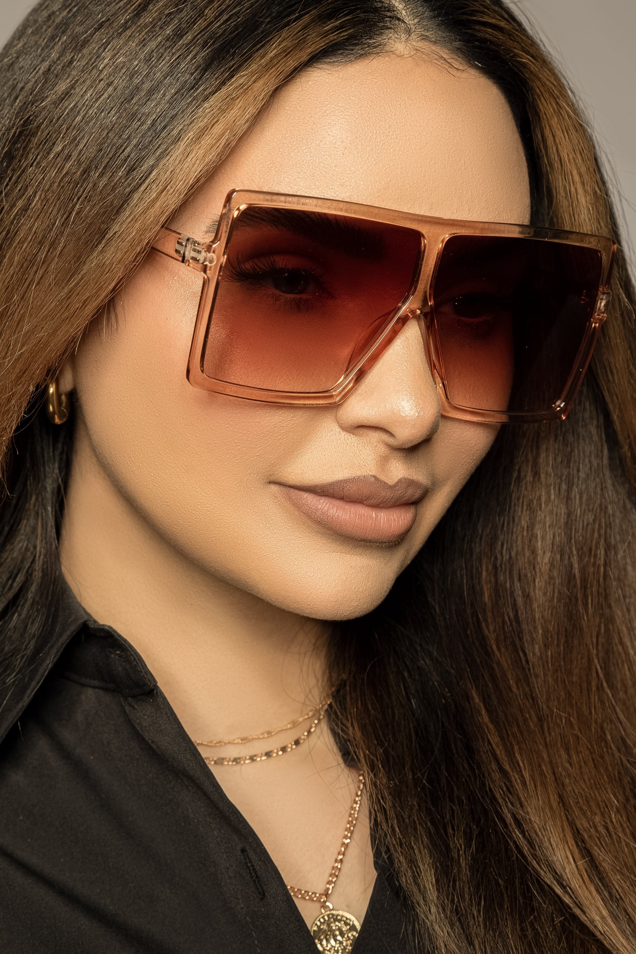 Oversized Flat Square Sunglasses - Nude