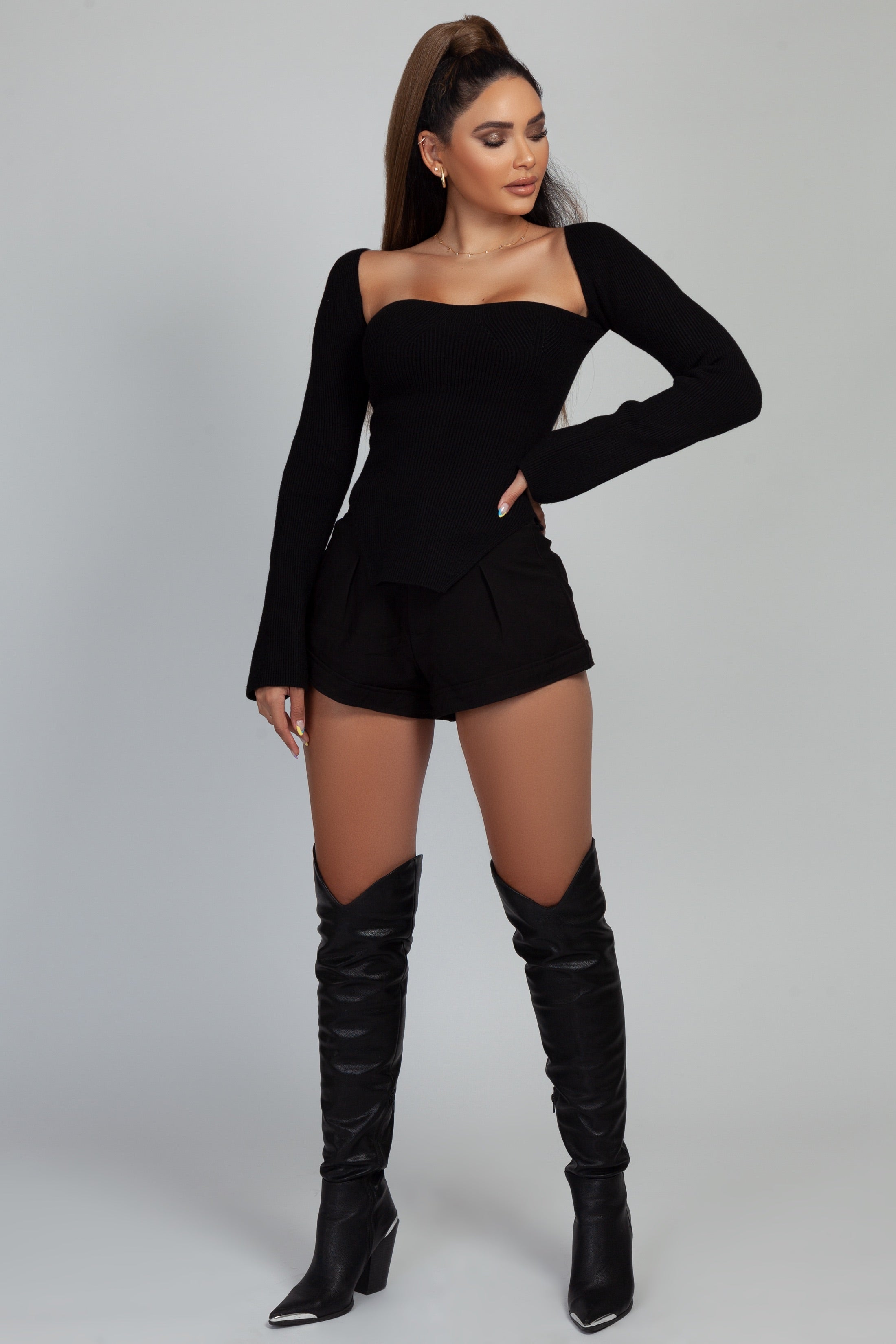 Ribbed Side Slit Sweater