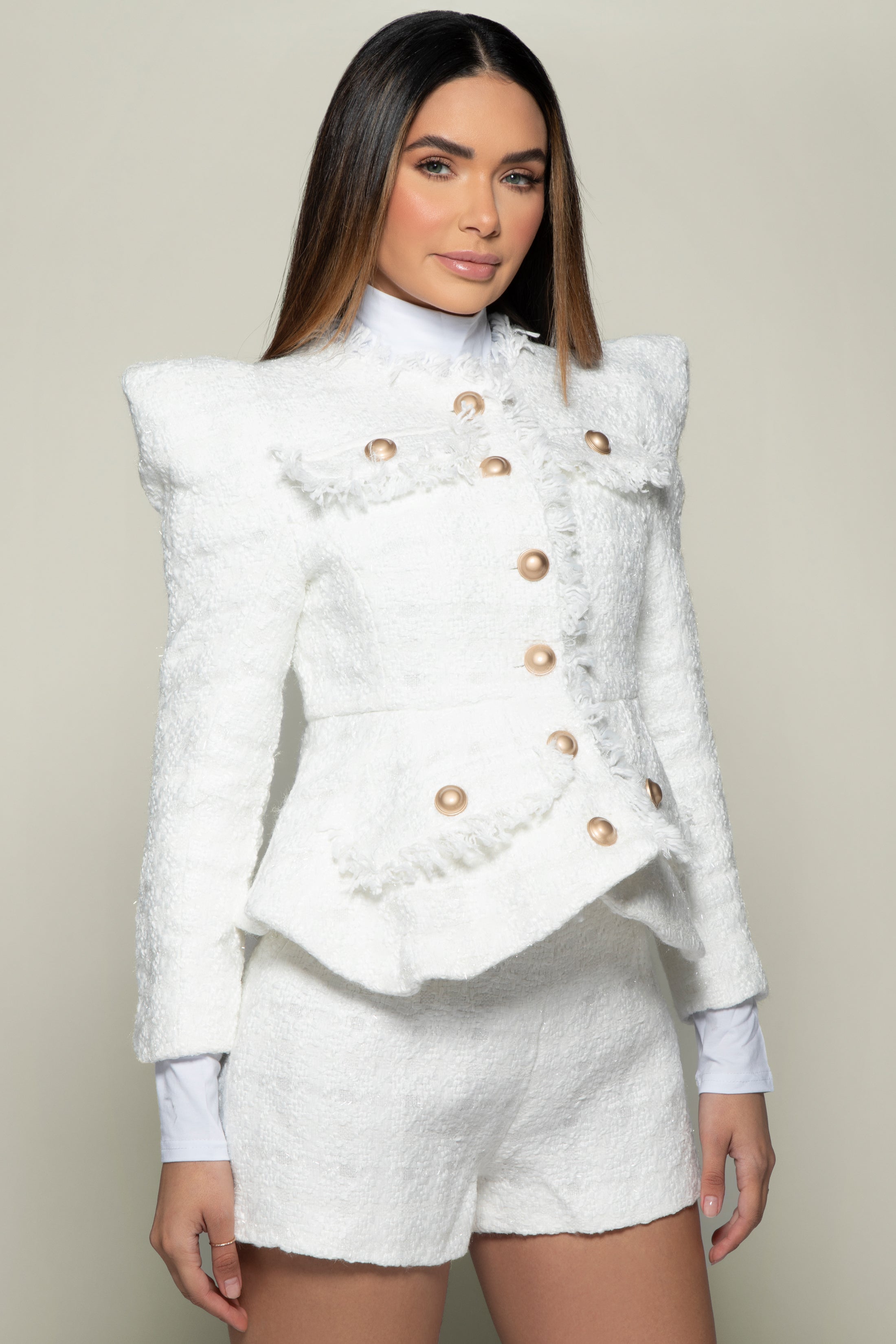 Bold Shoulder Tweed Blazer + Shorts Set