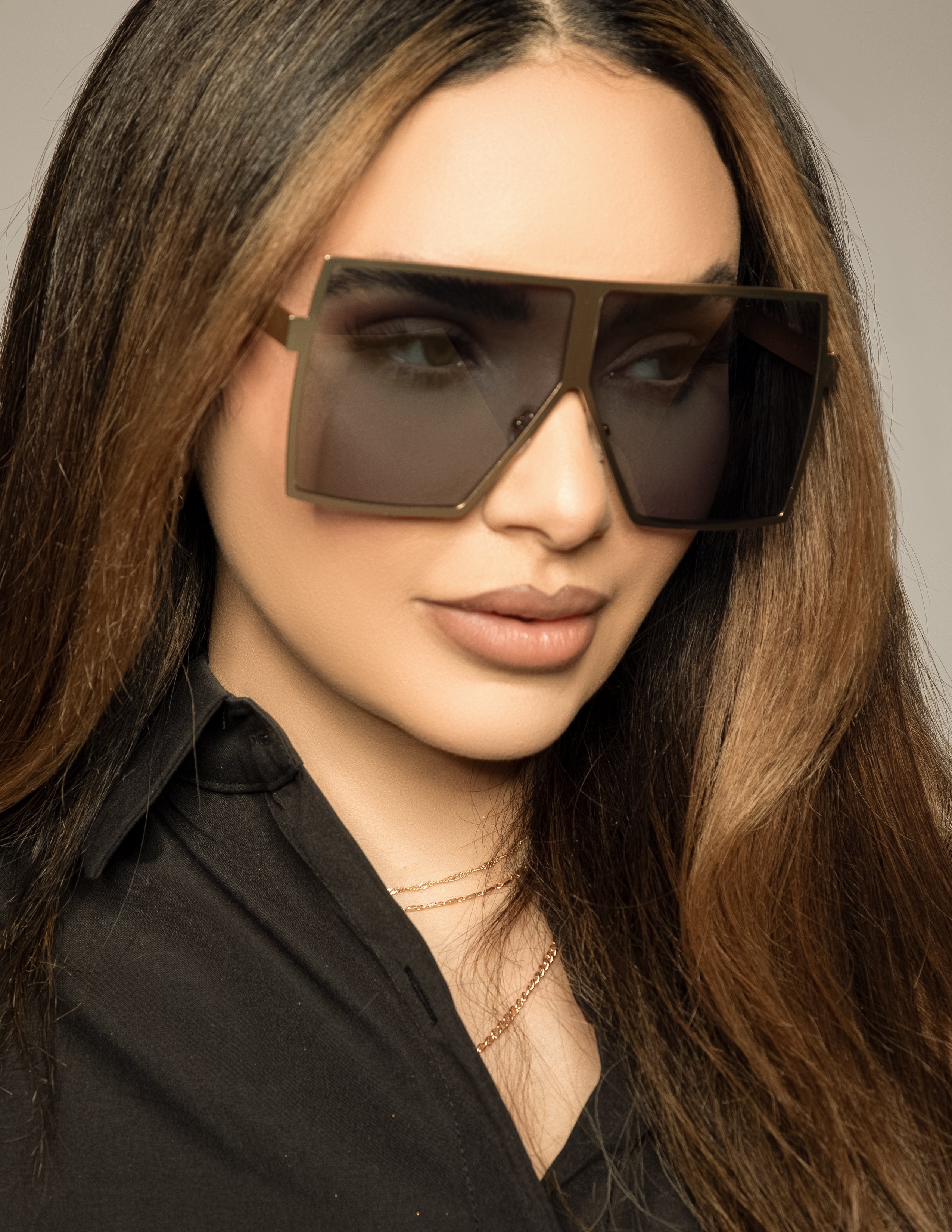 Oversized Flat Square Sunglasses - Mirrored Gold