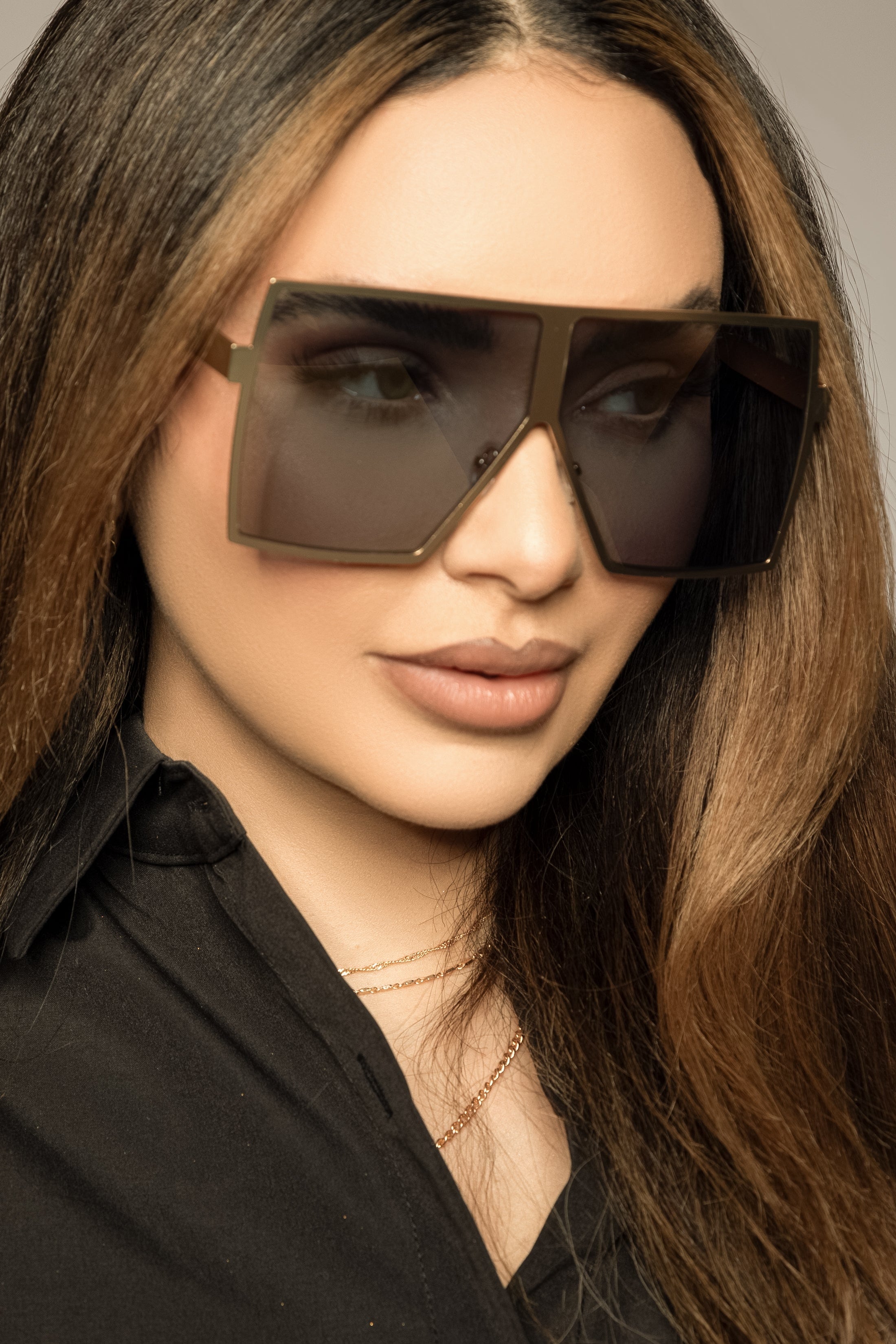 Oversized Flat Square Sunglasses - Mirrored Gold