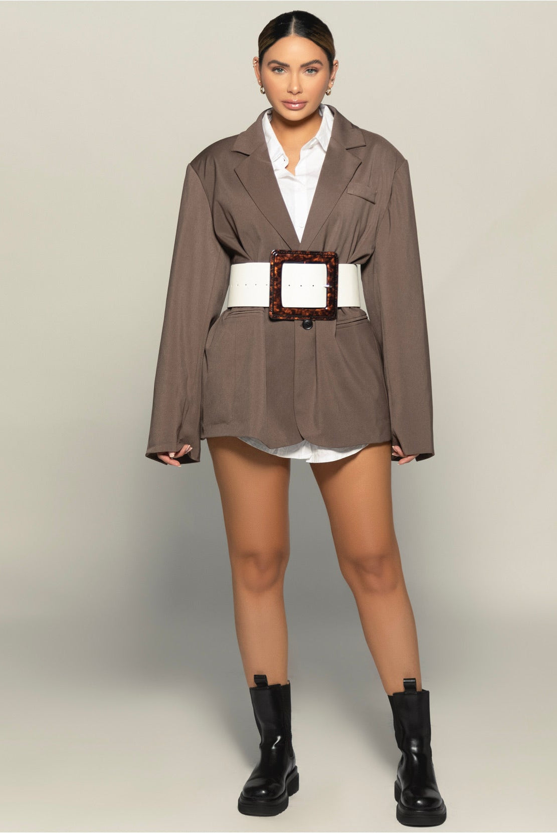 Oversized Masculine Blazer - Brown