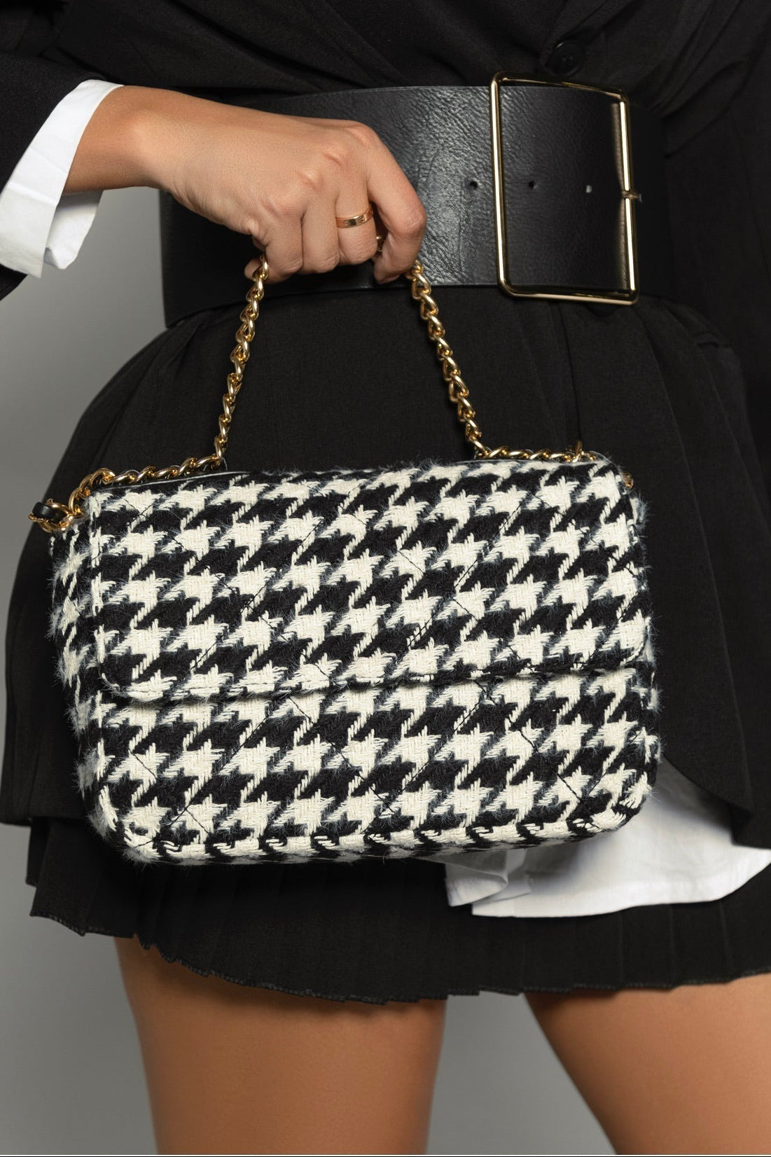 Houndstooth Flap Bag - Small