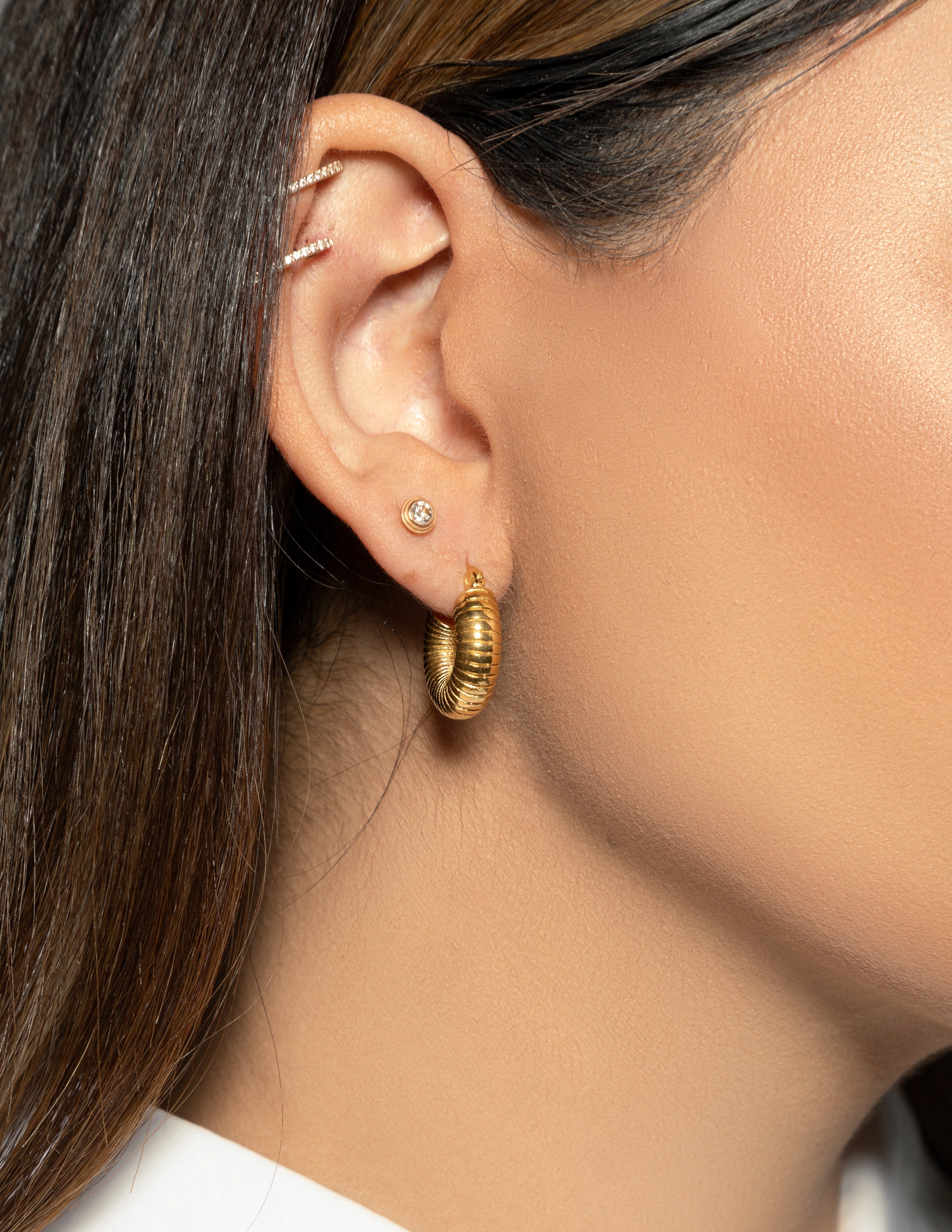 18k Gold Plated Chunky Textured Hoop Earrings