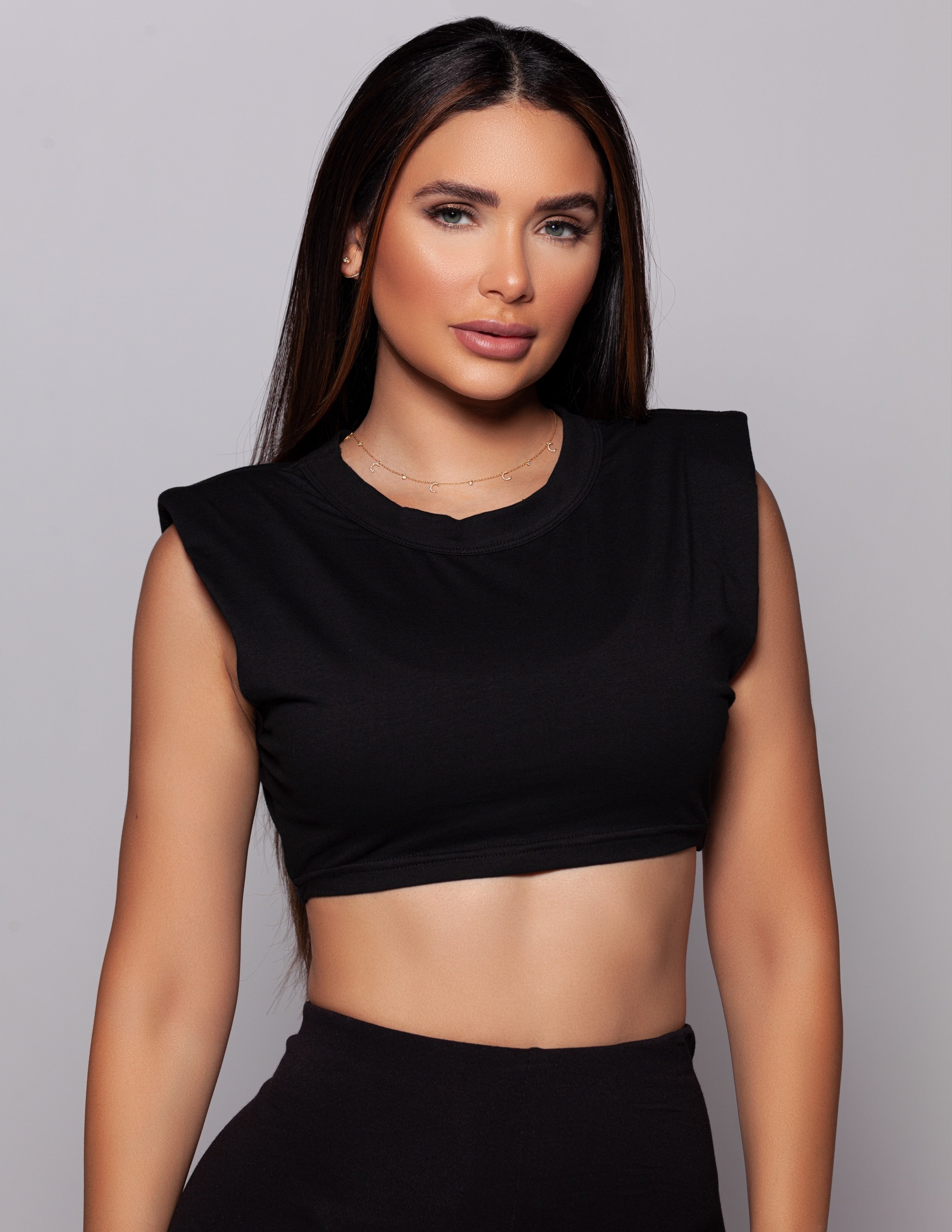 Shoulder Padded Crop Top