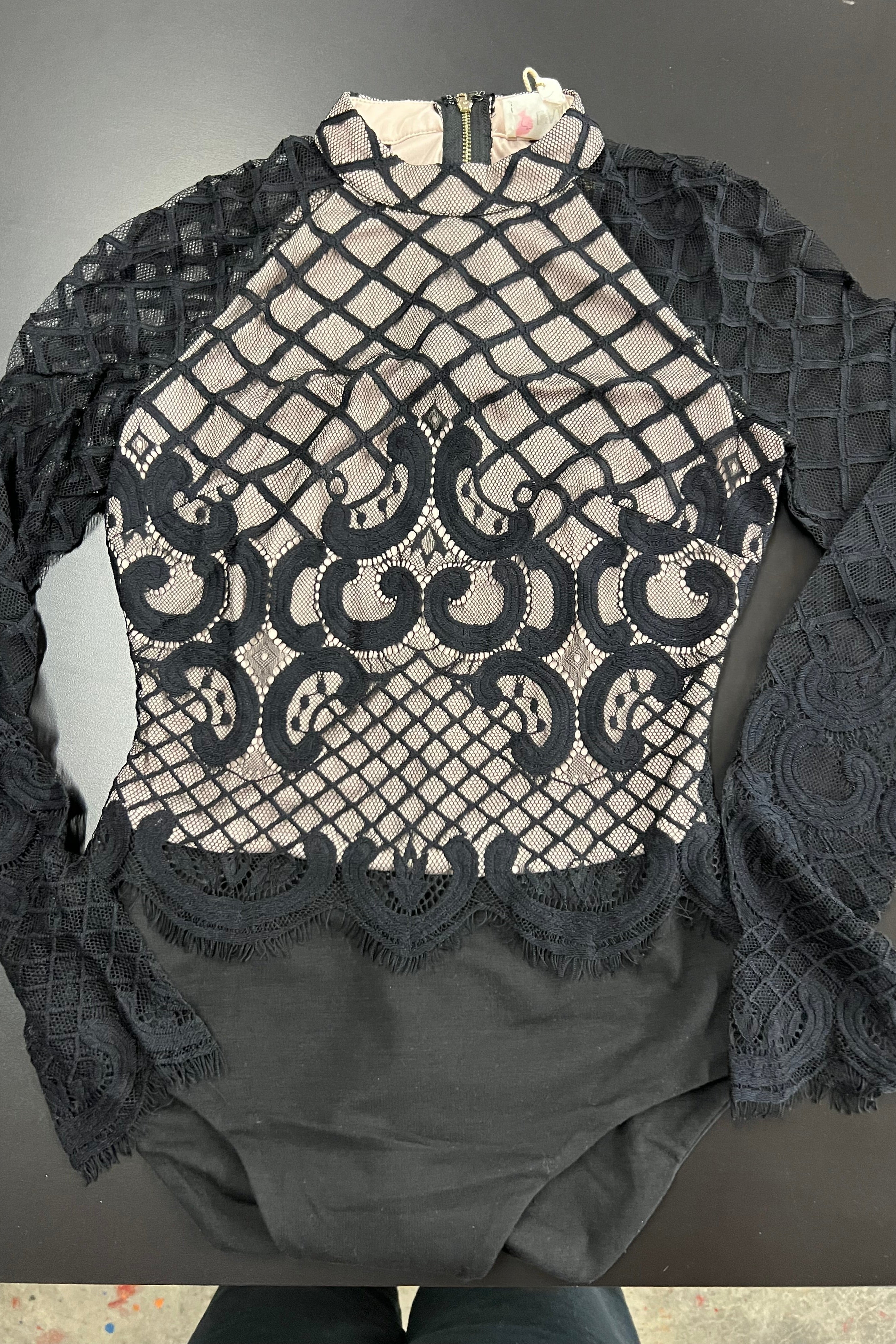 Black + Nude Lace Bodysuit