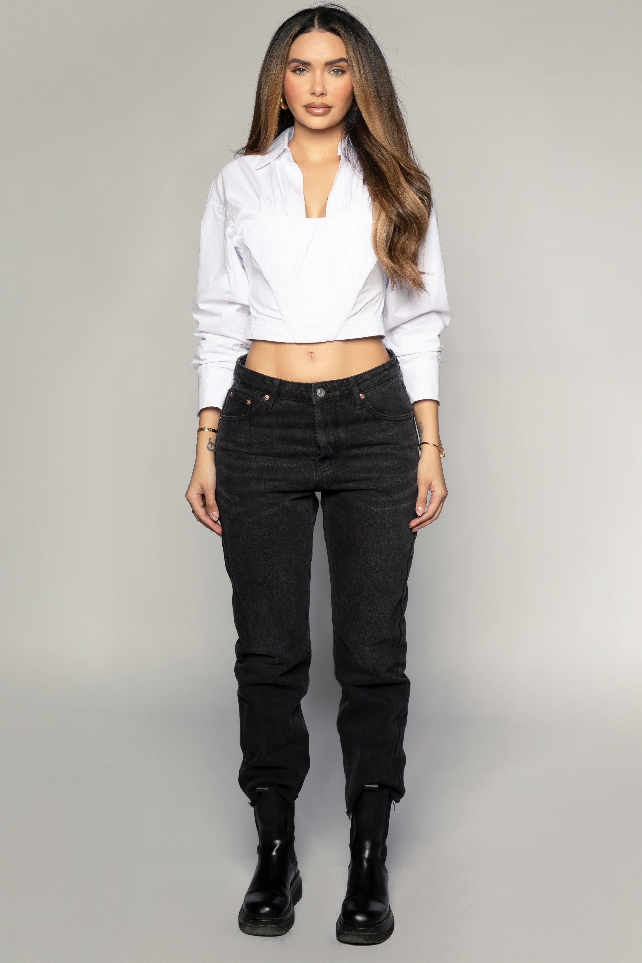 Corset Collar Cropped Shirt