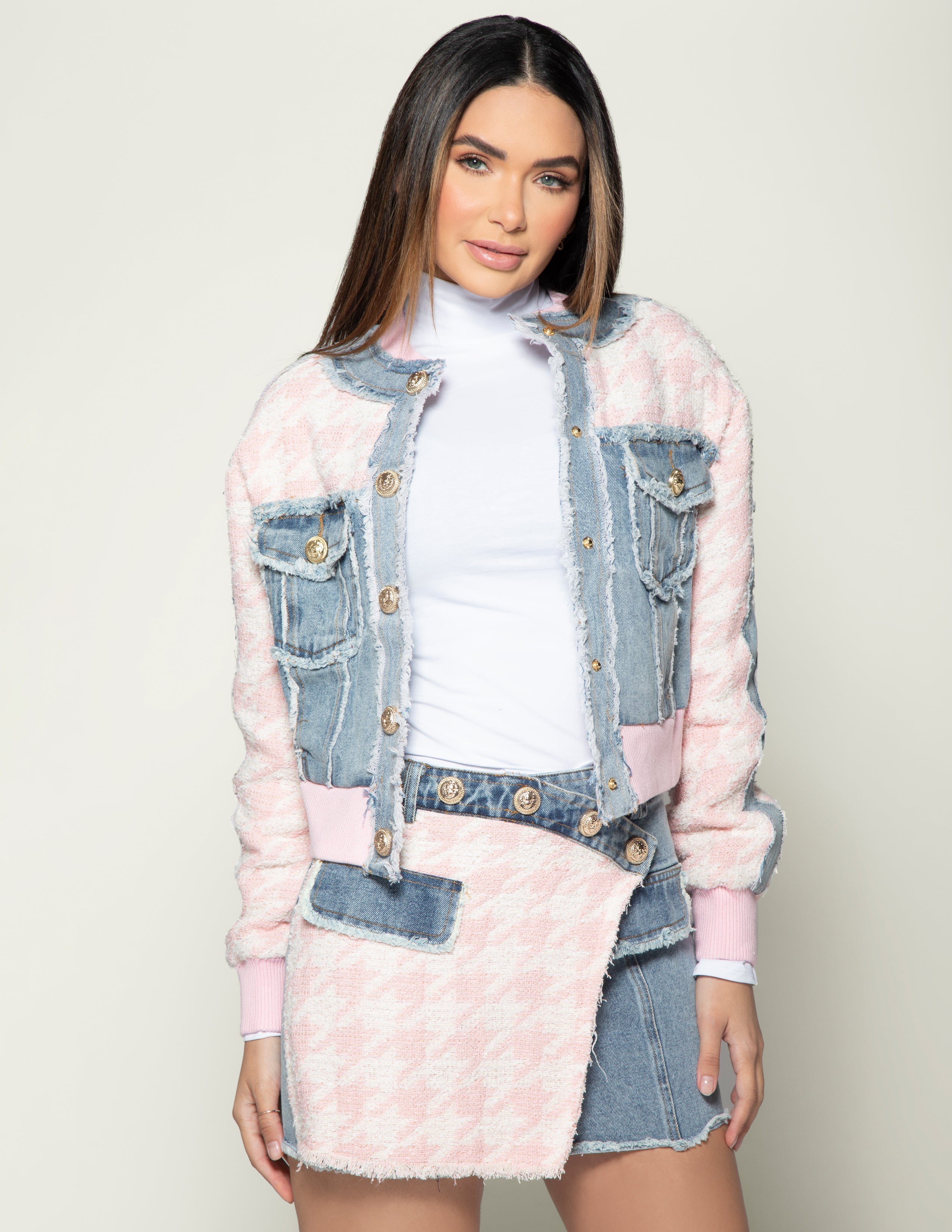 Houndstooth + Denim Jacket