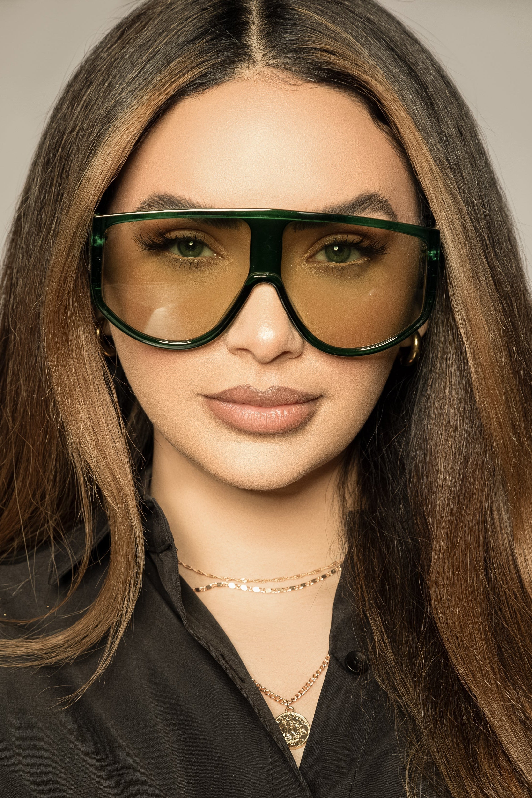 Green Shield Aviator Sunglasses