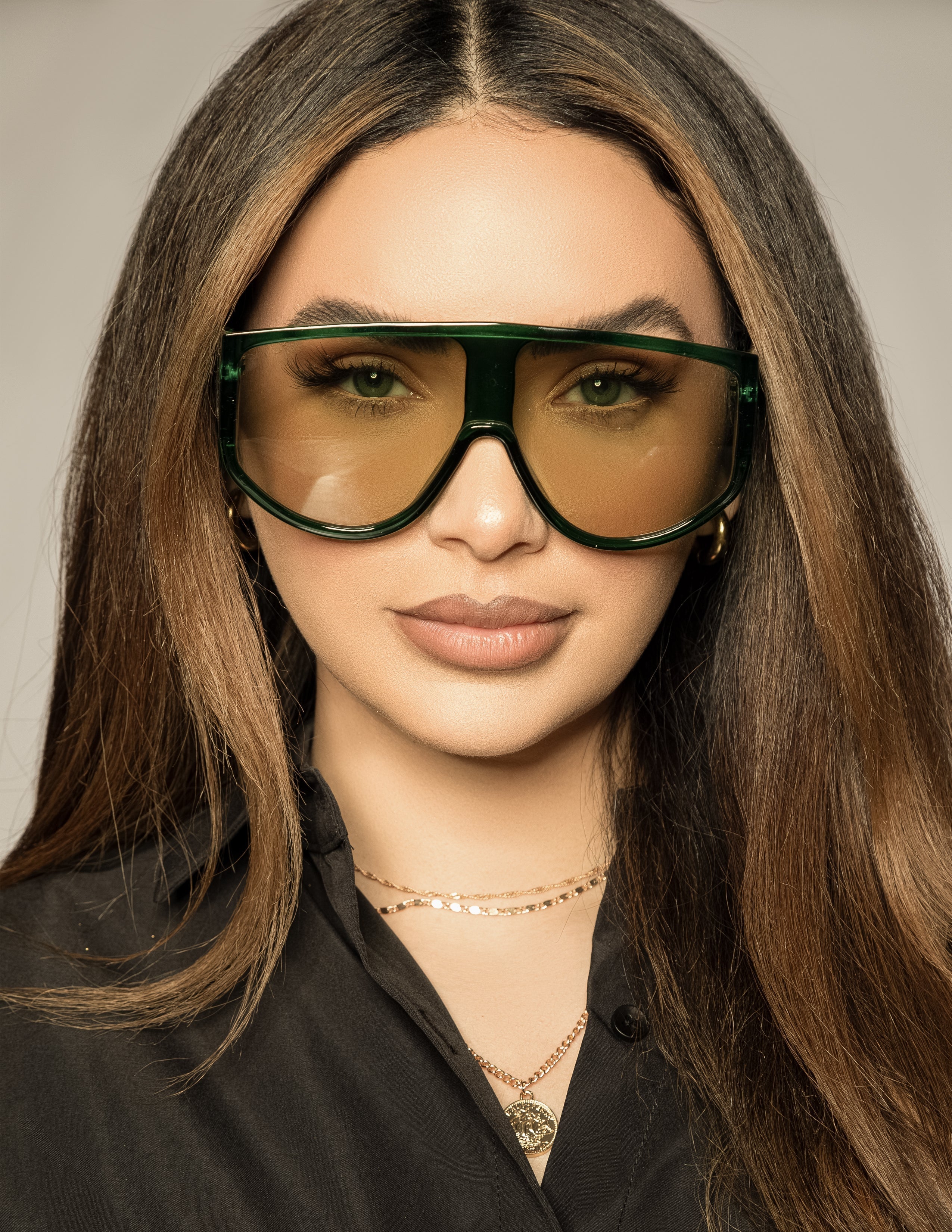 Green Shield Aviator Sunglasses